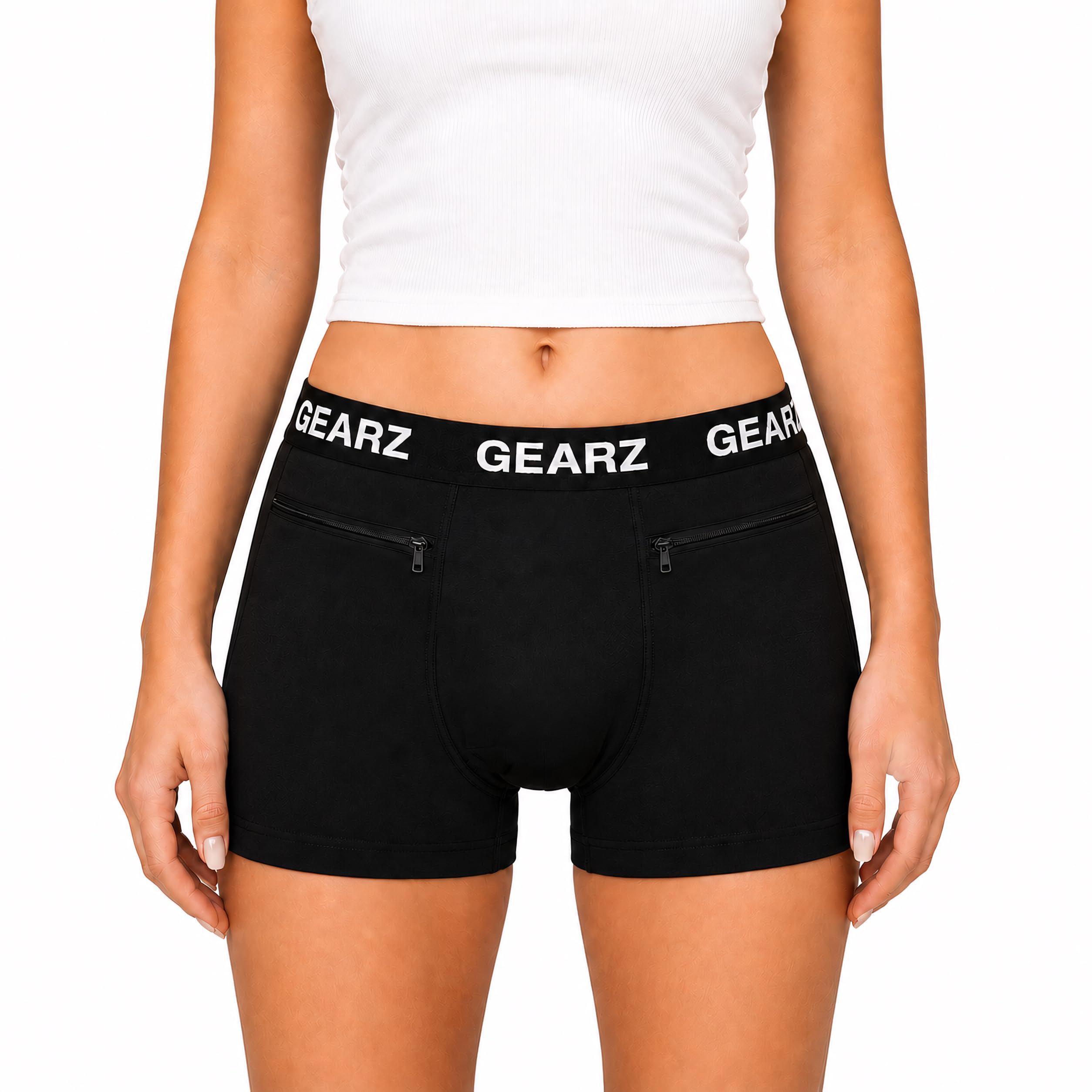 GEARZ - Lote de 2 Boxers Viaje Mujer Antirrobo - Pack 2 Shorties con Bolsillos Ocultos con Cremallera - Culottes algodón Negro Deporte