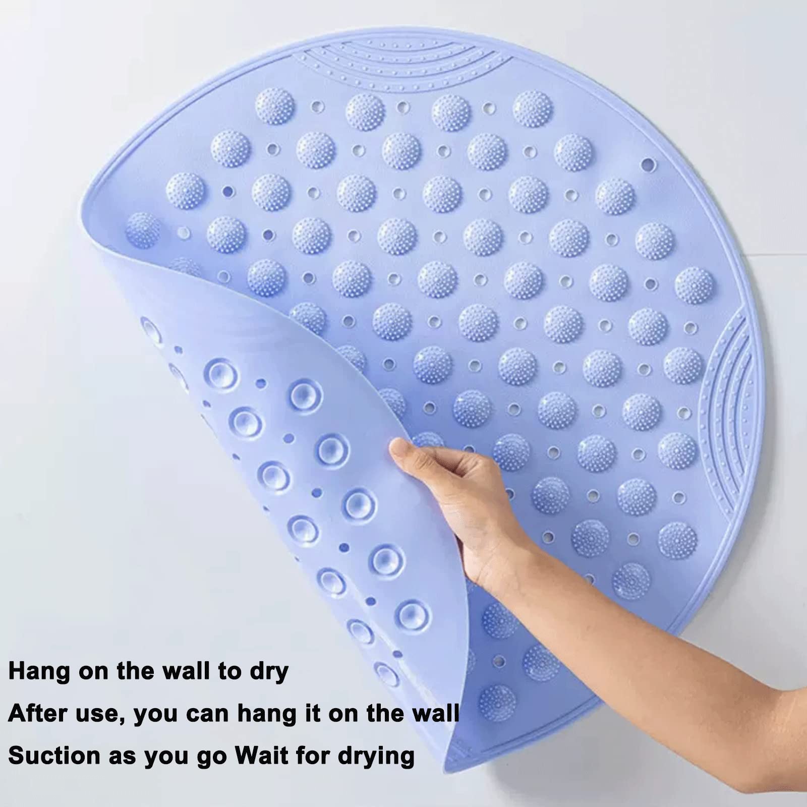 Douchemat, rond, douchemat, pvc, badkamermat, antislip, douchemat met zuignappen, anti-schimmel, badmatten met afvoergaten, wasmachinebestendig, 65 x 65 cm, blauw (maat: 65 x 65 cm, kleur: blauw-A