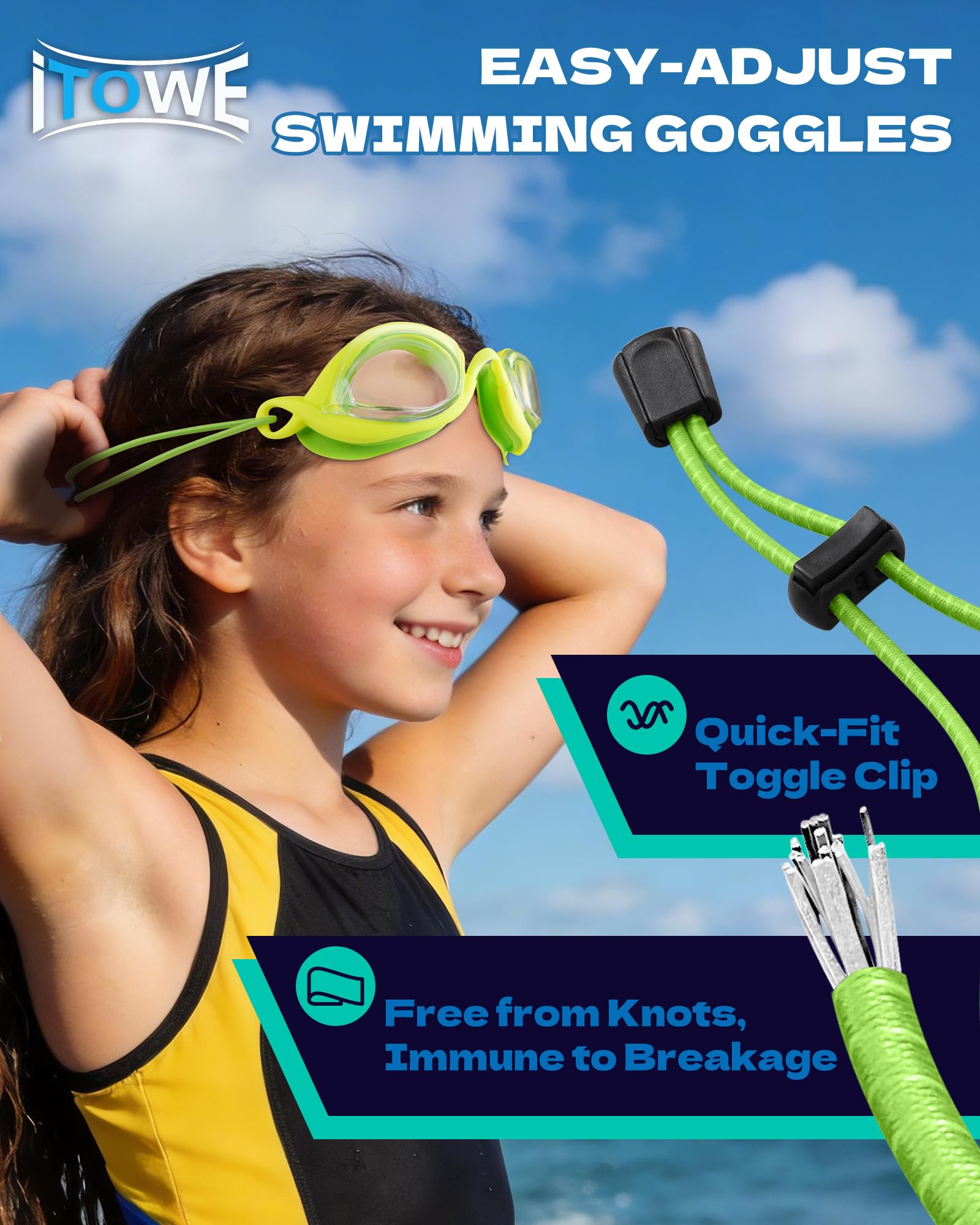 Confezione da 2 occhialini da nuoto da corsa con cinturino elastico, nessuna perdita, occhialini da nuoto per bambini dai 6 ai 14 anni, anti-appannamento, visione HD