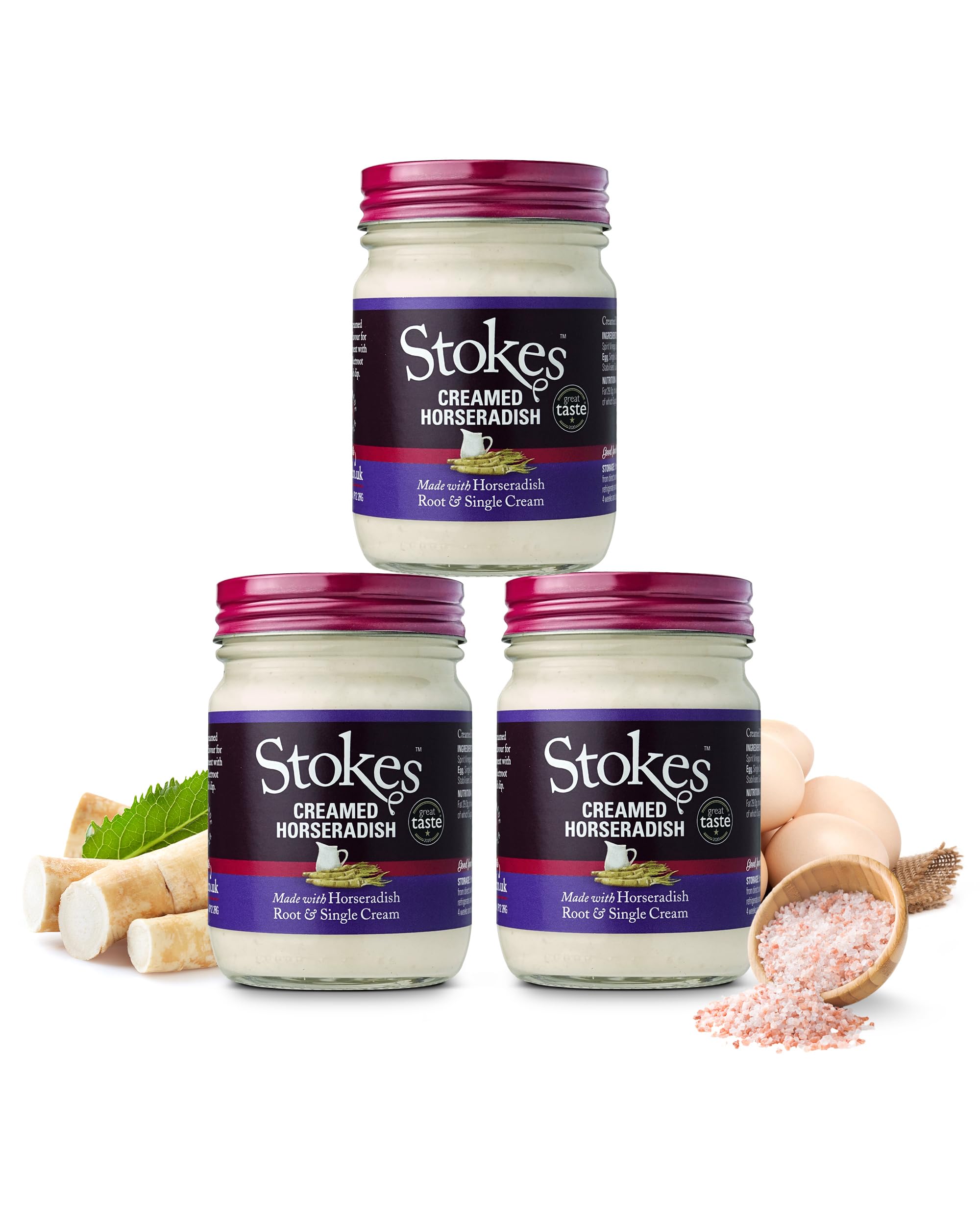 Stokes Creamed Horseradish Sauce 3PK, Deliciously Smooth Horseradish Sauce, Perfect With Roast Beef, Award Winning Smooth & Creamy Horseradish Sauce With A Beautifully Balanced Flavour, 250g Glass Jar