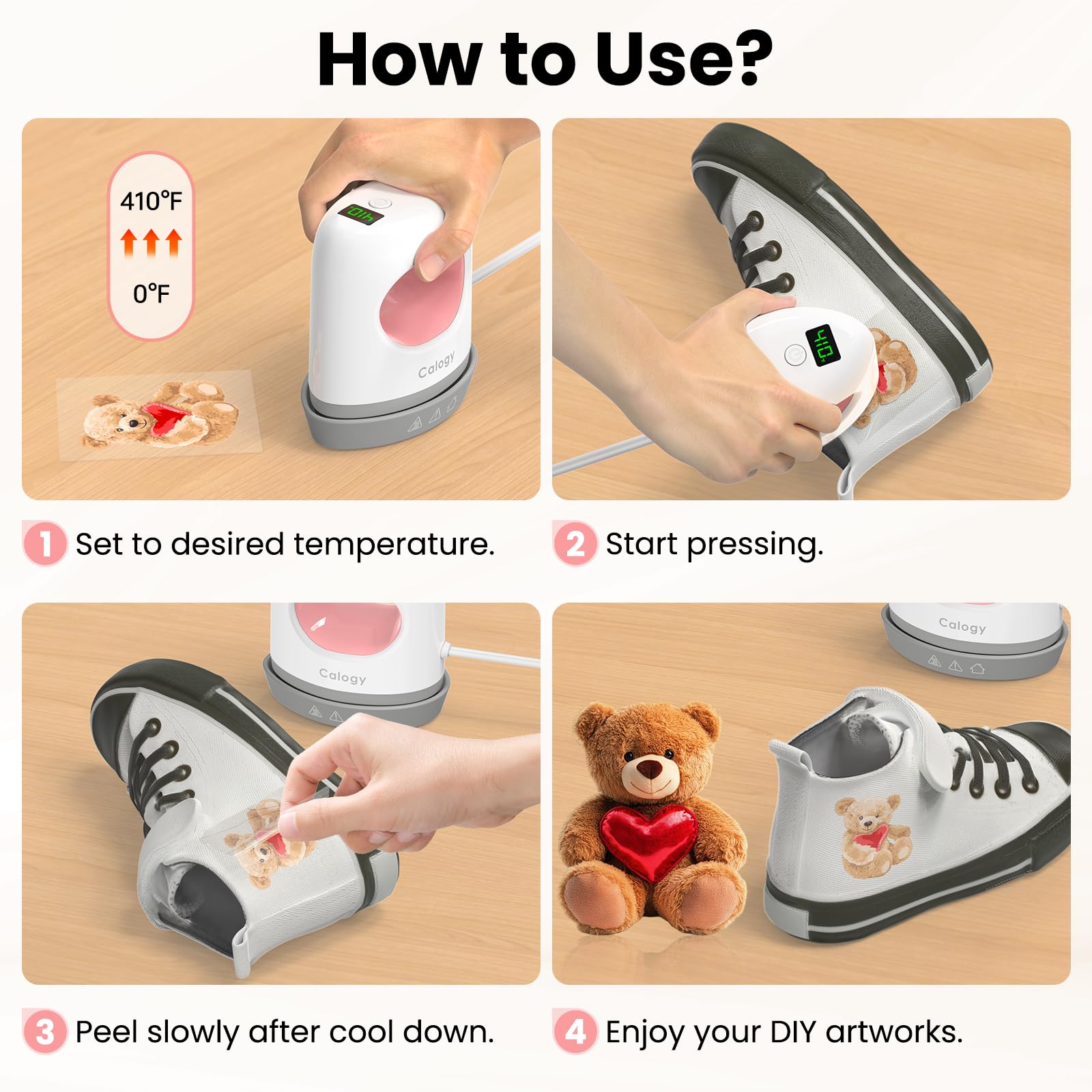 Calogy Super Mini Heat Press, 4 ustawienia temperatury Prasa termiczna maks. 210 ℃ z wyświetlaczem LED Automatyczne wyłączanie Miniaturowa precyzyjna prasa termiczna do butów, czapek, toreb, podstawek