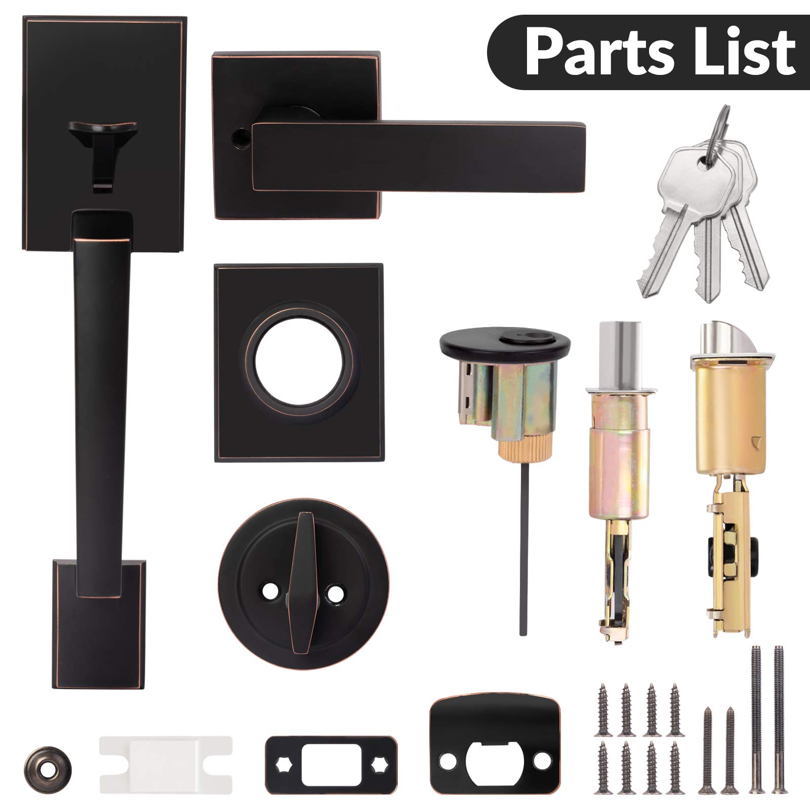 Buy HOSOM Front Door Handle Set, Deadbolt Lock Set with Key, Modern Single Cylinder Locks