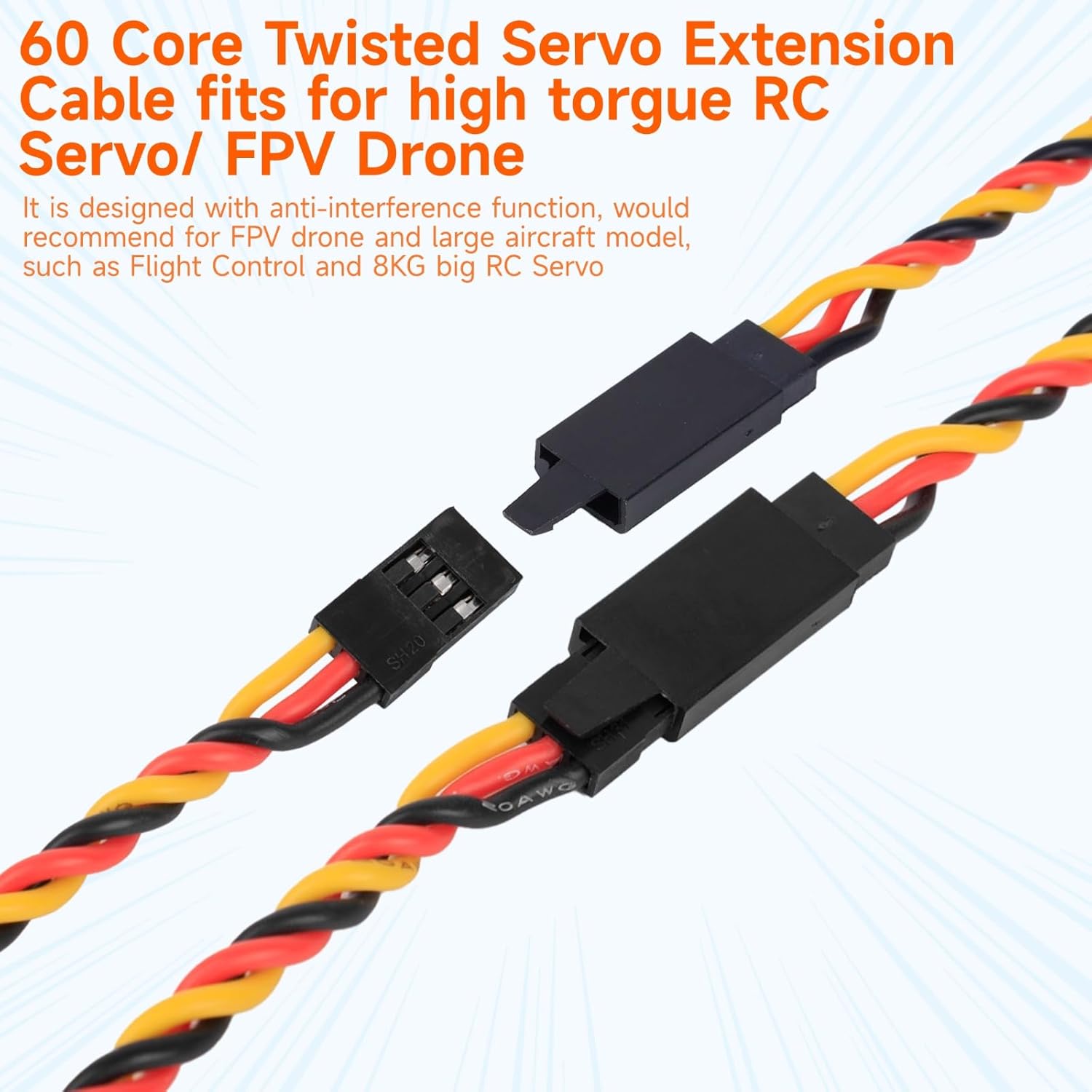 Crazepony Twisted Servo Extension Cable w/Safety Clip - 20AWG 60 Core Male to Female Servo Extension Cable Twisted Wire for RC Vehicles, Drones, E-Bikes, RC Model - 4 Lengths / 2 Wires per Pack