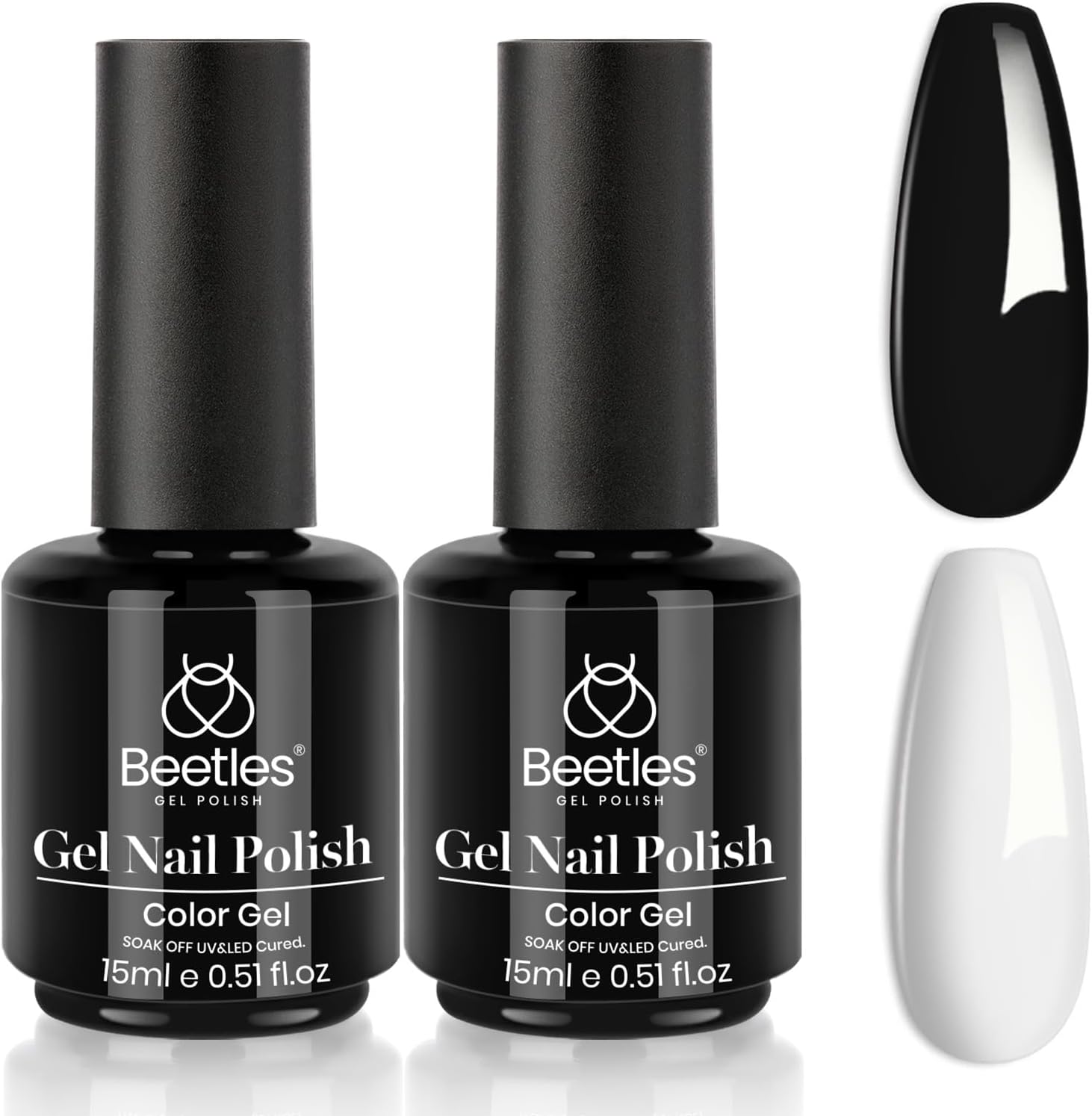 Beetles Gel Nail Polish Kit- 2 Pcs 15ml Black White Colors Gel Polish Set Soak Off LED Nail Gel Polish Nail Art Manicure Salon DIY at Home