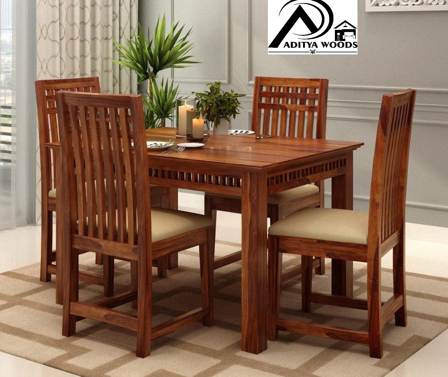AADITYA WOODS Solid Sheesham Wood 4 Seater Dining Table Set with Chairs & Bench for Living Room Home Wooden Dining Table Set for Office Restaurant Modern Dining Room Set-45x30x30inch (ad-Honey4s) (B0DFJZMKJL) Amazon Price History, Amazon Price Tracker