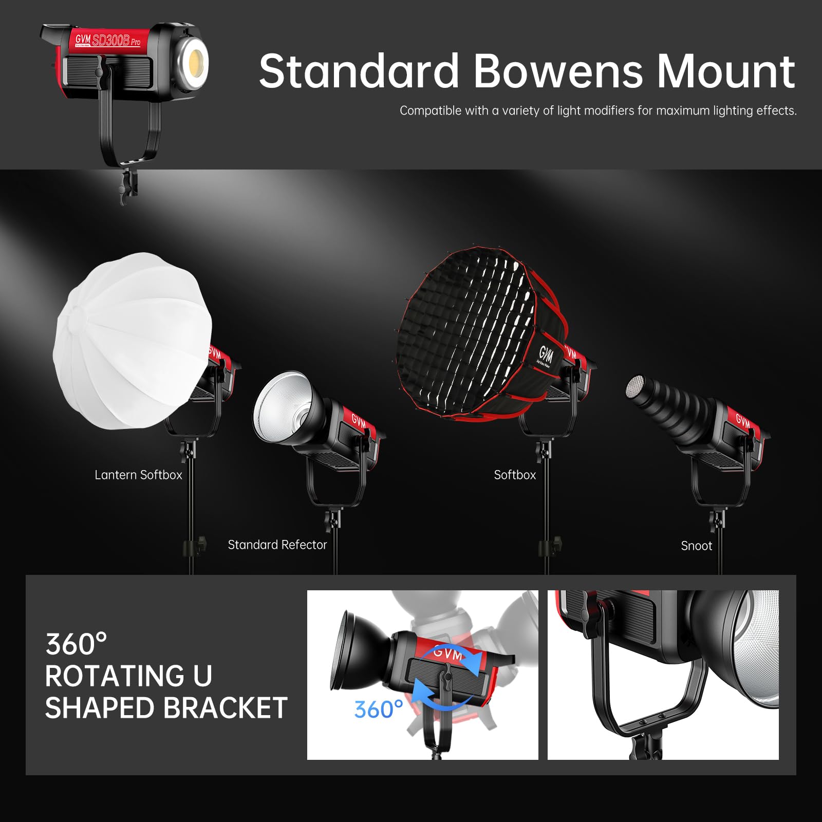 GVM 300W Photography Lighting Bi-Color Video Light With Bowens Mount - View #2