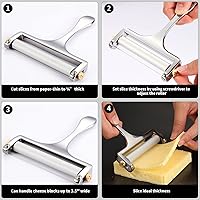 Vista 5 de Paquete de 2 rebanadoras de queso con 2 cables de corte de acero inoxidable 304 adicionales, cortador de queso de alambre con grosor ajustable