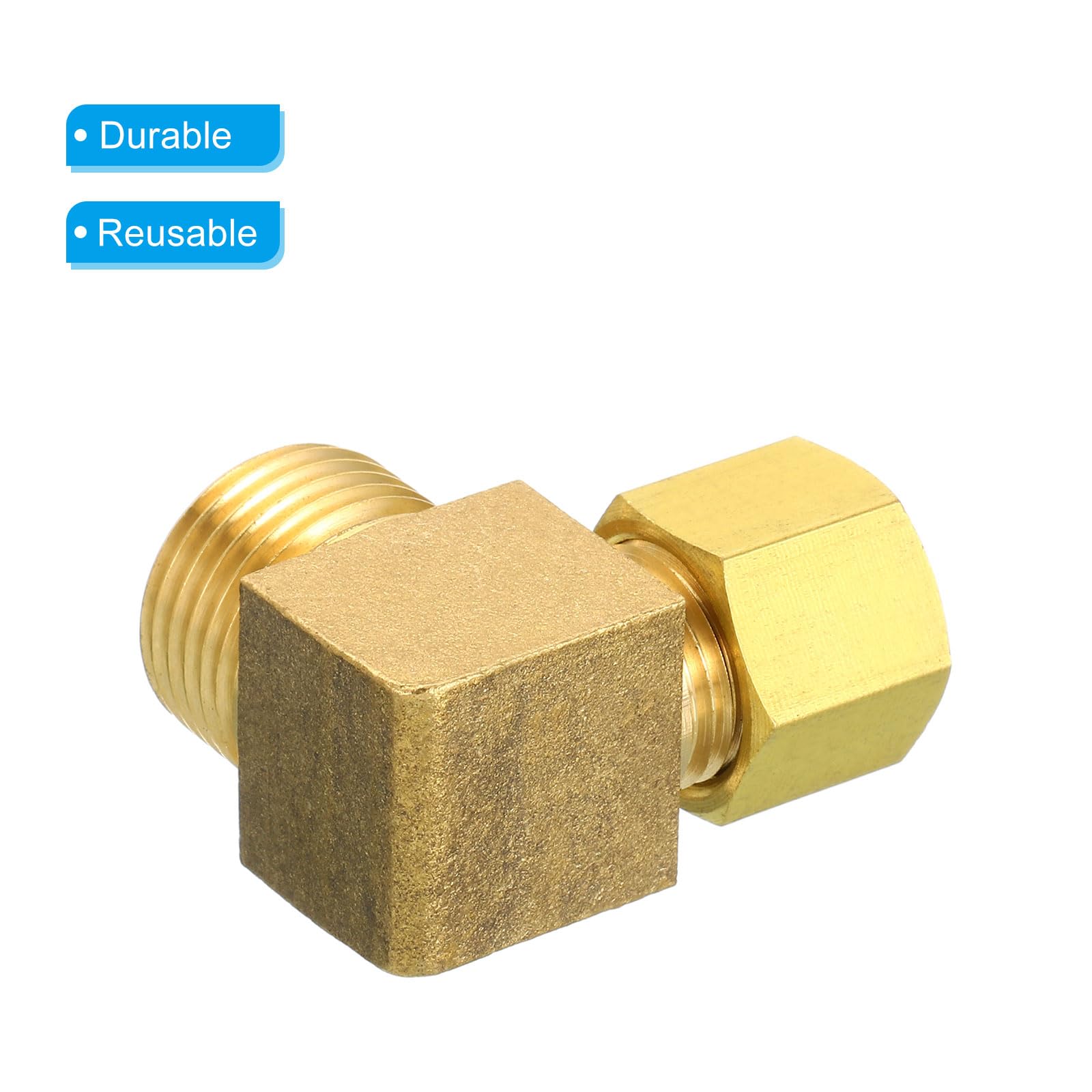 Accesorio de compresión de Tubo de latón de 10 mm de diámetro Exterior, Macho G1/2, Paquete de 2, Accesorio de Tubo de Codo de 90 Grados para plomería, Conector de Manguera