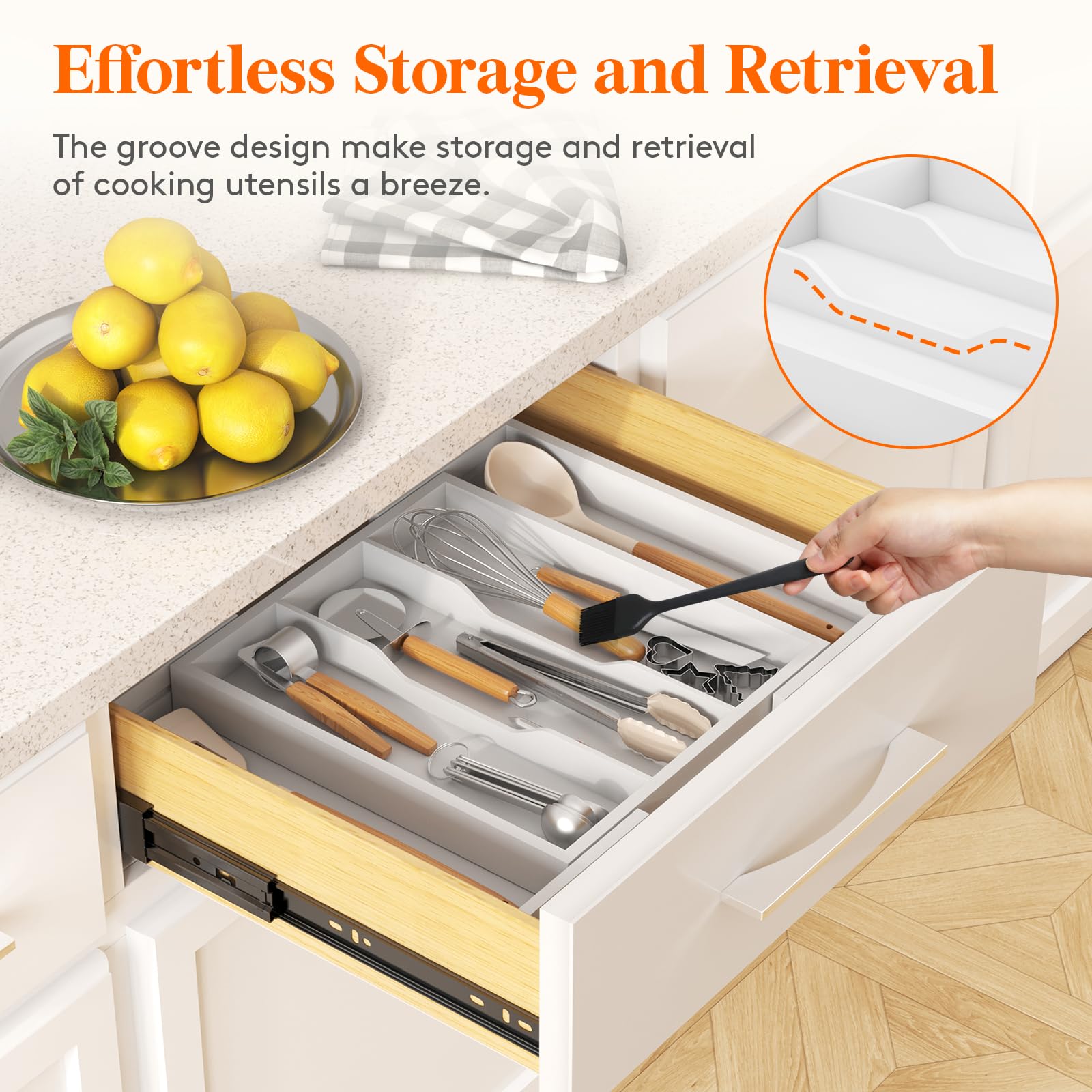 Lifewit Utensil Drawer Organiser, Extendable Cutlery Tray for Kitchen Silverware Flatware Holder - Image 3