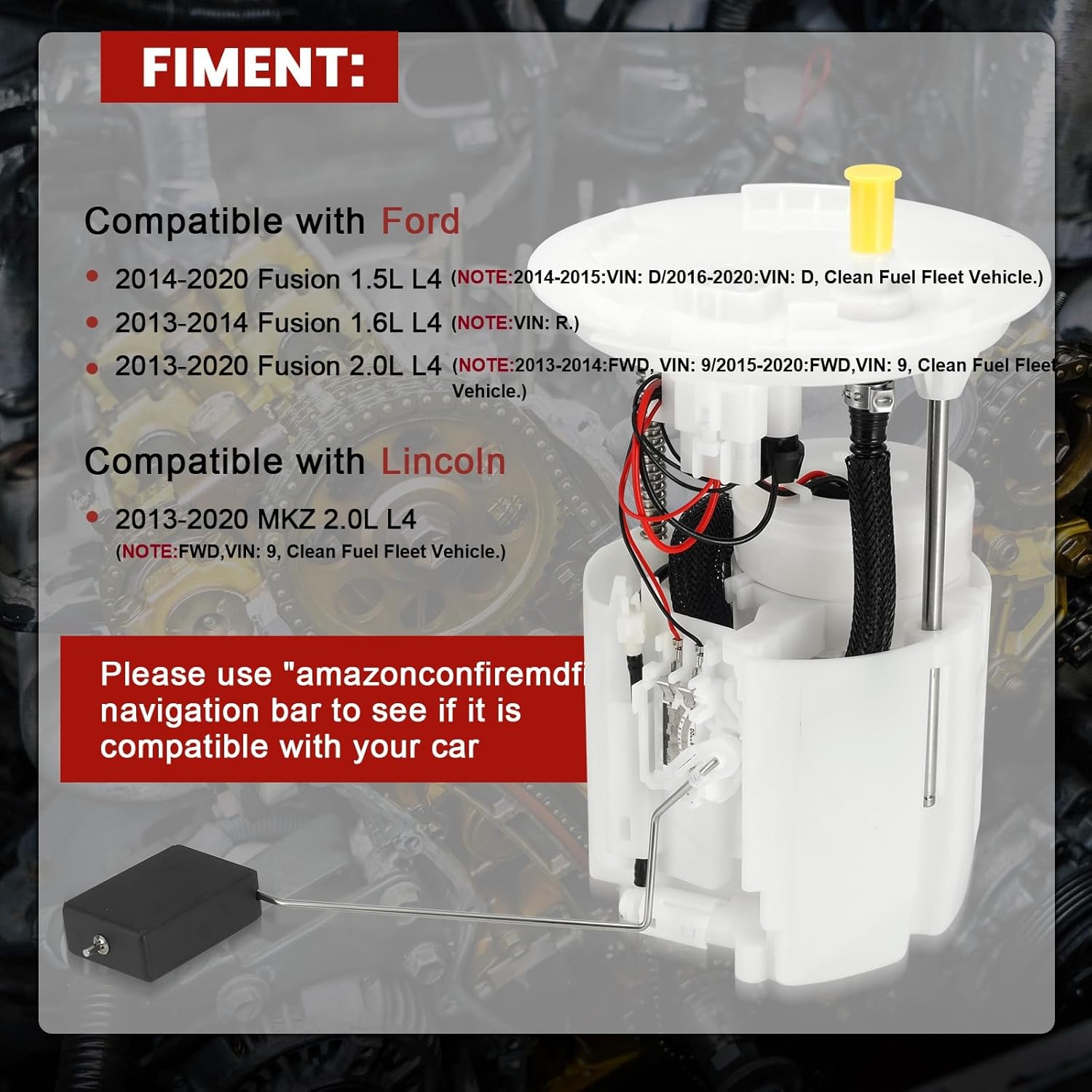 E2609M Electric Fuel Pump Module Assembly Compatible with Ford Fusion Lincoln MKZ 2013-2020 1.5L 1.6L 2.0L L4 Replaces# DG9Z9A407L DG9Z9H307Y FG1547 P76864M SP2500M