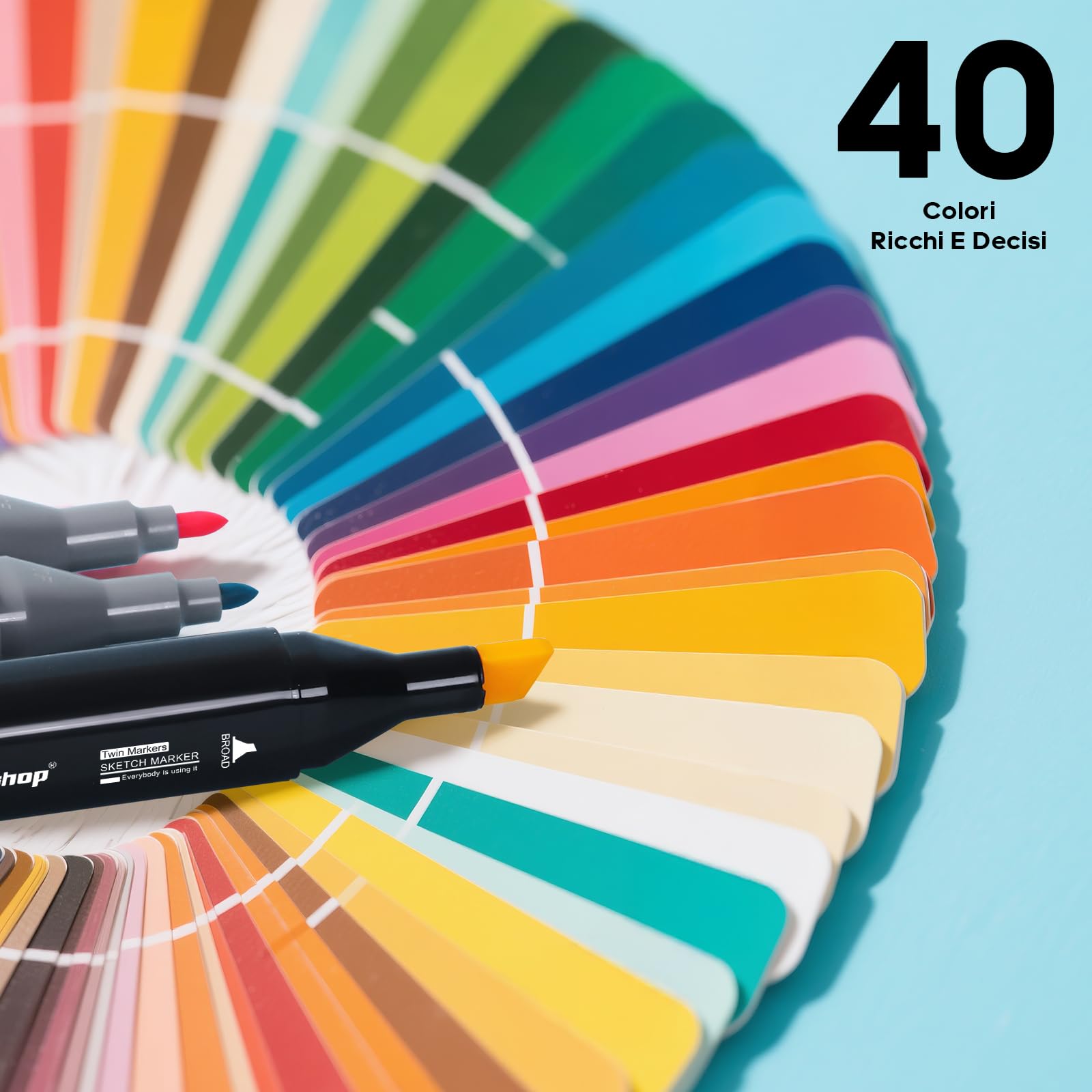 Tongfushop Marcatore 40+2 Colori, Pennarelli Doppia Punta Impermeabile, Marker Pen con Base e Borsa Nera per il Trasporto, Pennarelli Professionali da Disegno per Studenti, Fumettisti