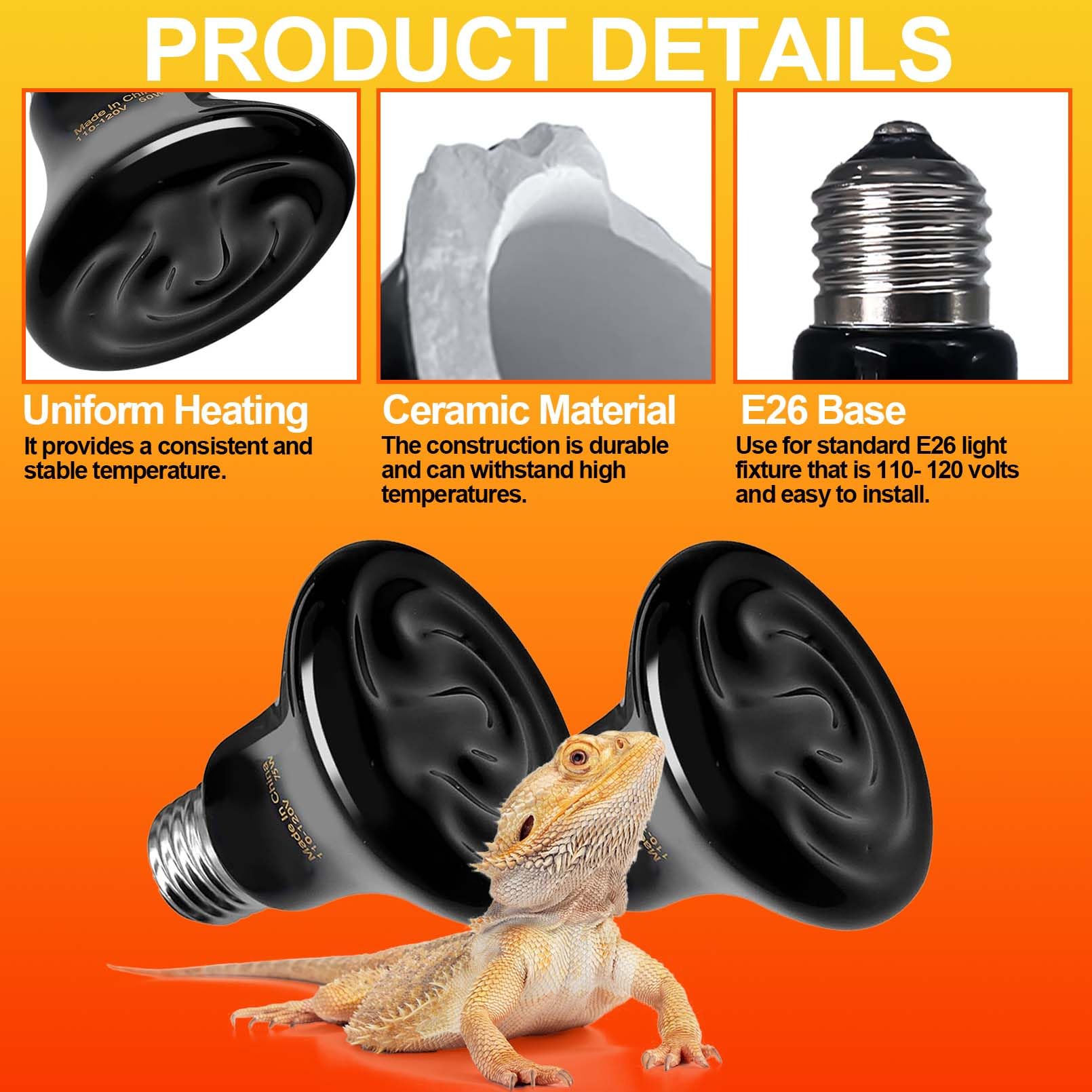 BNOSDM Reptile 100W Ceramic Heat Emitter,4 Pack Reptile Heat Lamp Bulbs,Ceramic Heat Lamp,Brooder Coop Heater for Amphibian Reptile Lizard Turtle Chicken - image 4