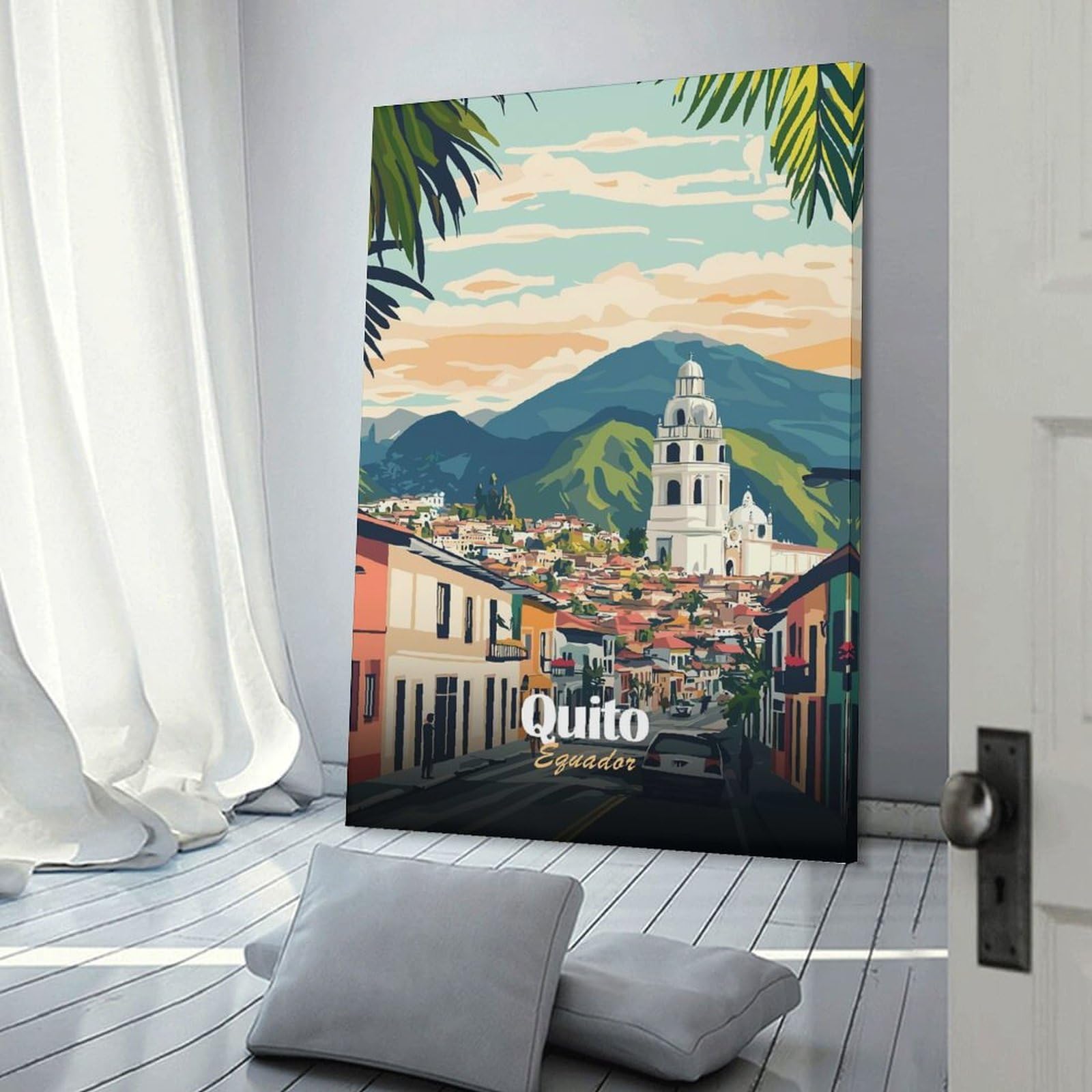 Junmoney Quito Ecuador Cityscape Illustration Room Decor Wall Art, 24x36inch(60x90cm), for Bedroom Walls, Guest Spaces Or Lounges, Stylish Decor for A Restful Room Update