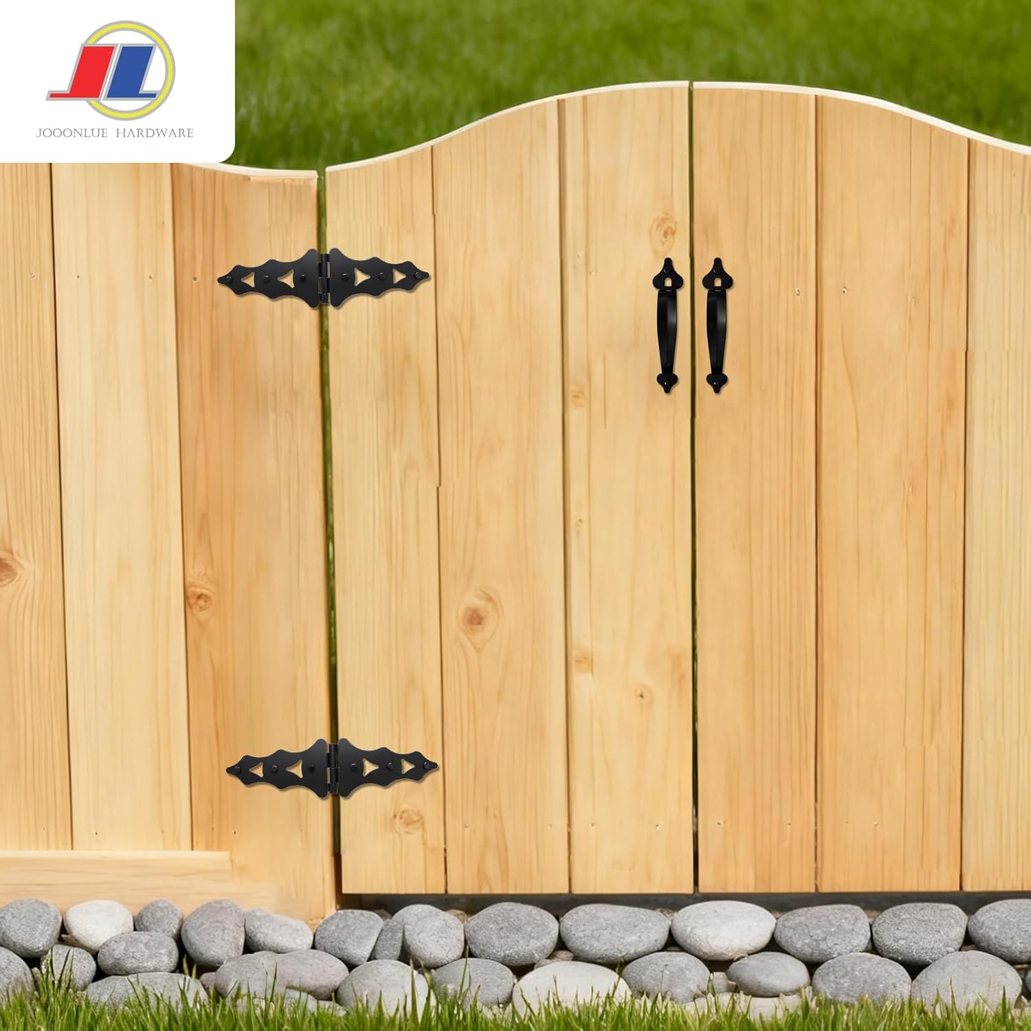 Gate Hardware Kit 1 Pack, Includes Strap Hinges and Gate Latch for Wooden Fence, Complete Outdoor Fence Gate Kit with Rust-Resistant Finish