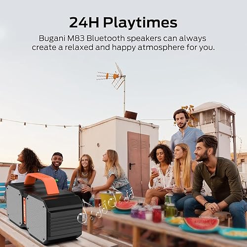 Miniatura 4 de BUGANI Altavoz M83 IPX6, impermeable, portátil, grande, inalámbrico, Bluetooth 5.2, dos emparejamientos inalámbricos, tiempo de reproducción 24