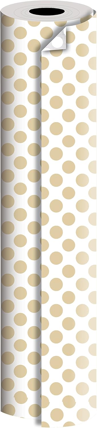 Jillson Roberts Bulk 1/4 Ream Double-Sided Reversible Gift Wrap, 30" x 208', Gold and Silver Dots