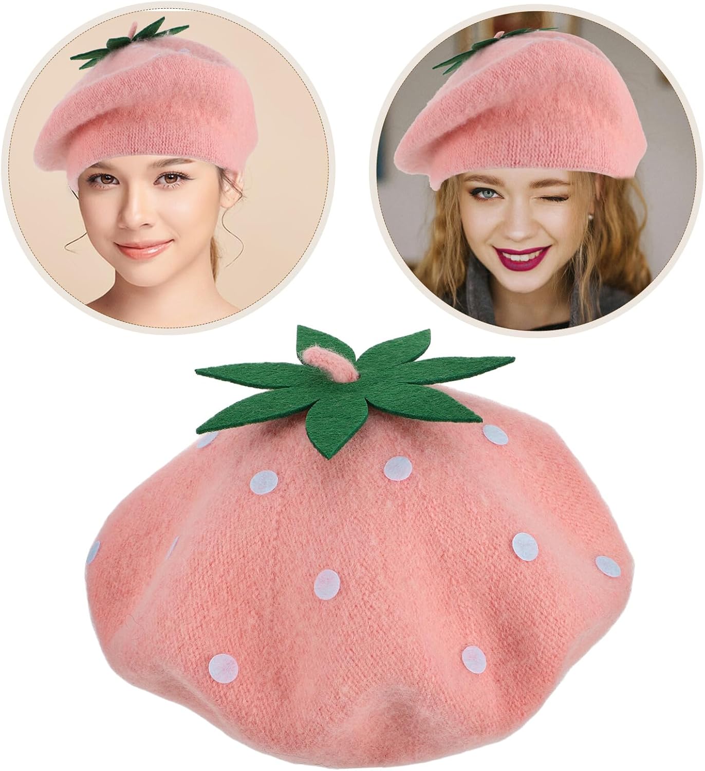 Alipis Strawberry Woolen Beret Hat Vintage Painter Cap Pink Wool Felt Autumn Winter 48-52cm Girl Costume Accessory