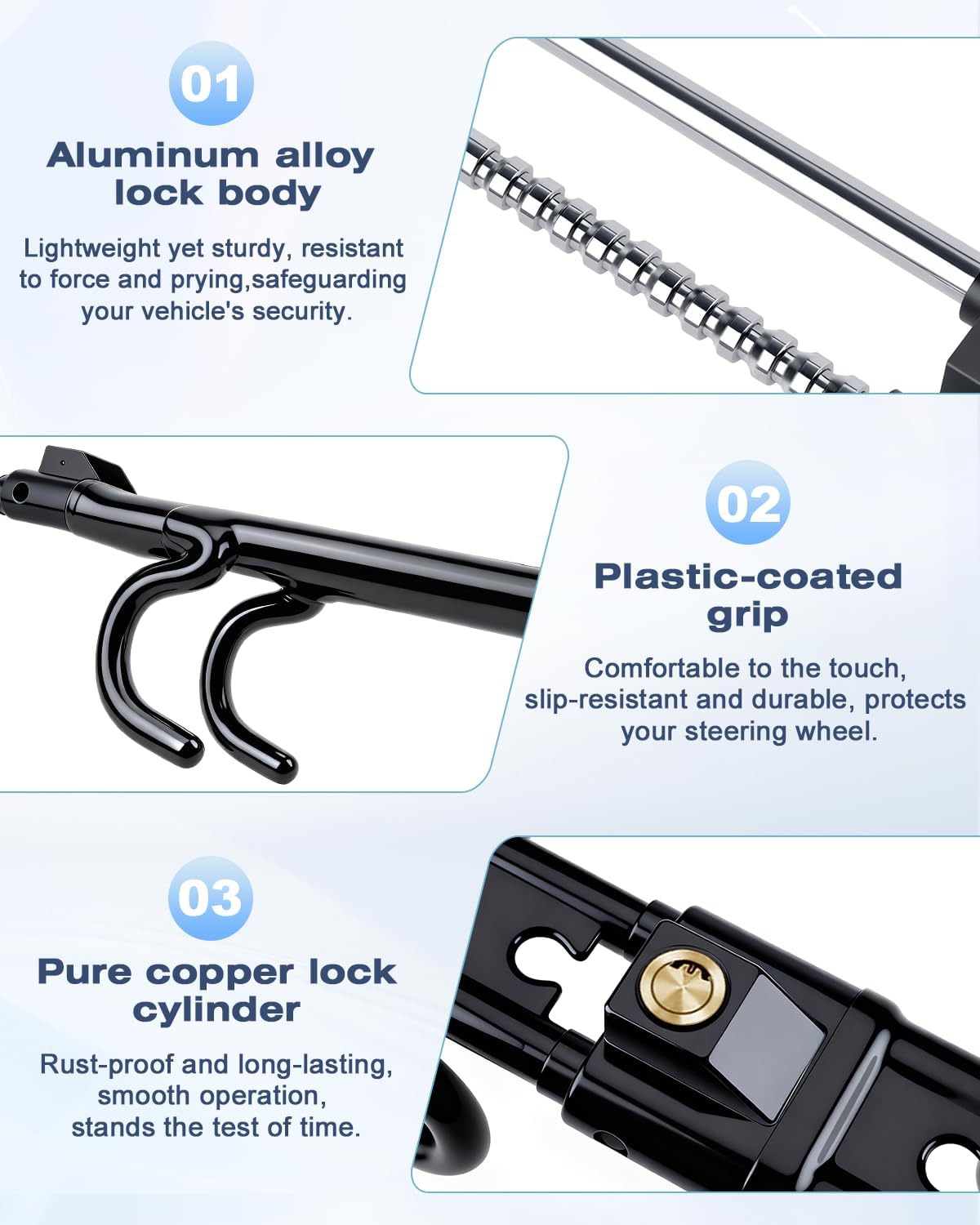 Car Steering Wheel Lock with 113dB Loud Alarm, 2 Keys + Wireless Remote Anti-Theft, Universal Fit for Cars, SUVs, Trucks, Anti-Pry Anti-Saw Vehicle Security Device