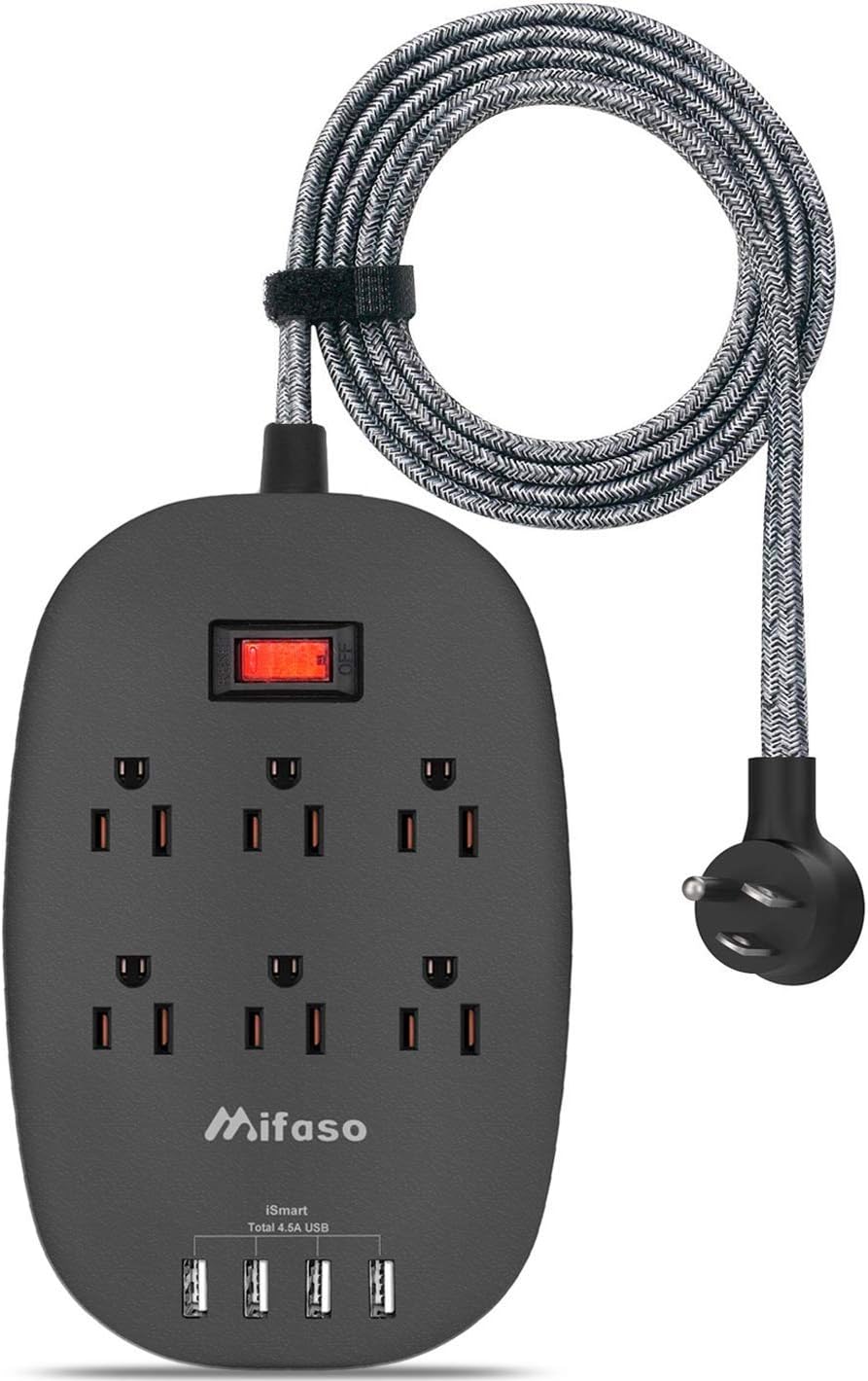 6 Outlet Power Strip Non Surge Protector with 4 USB Ports((5V/4.5A)),5ft Braided
