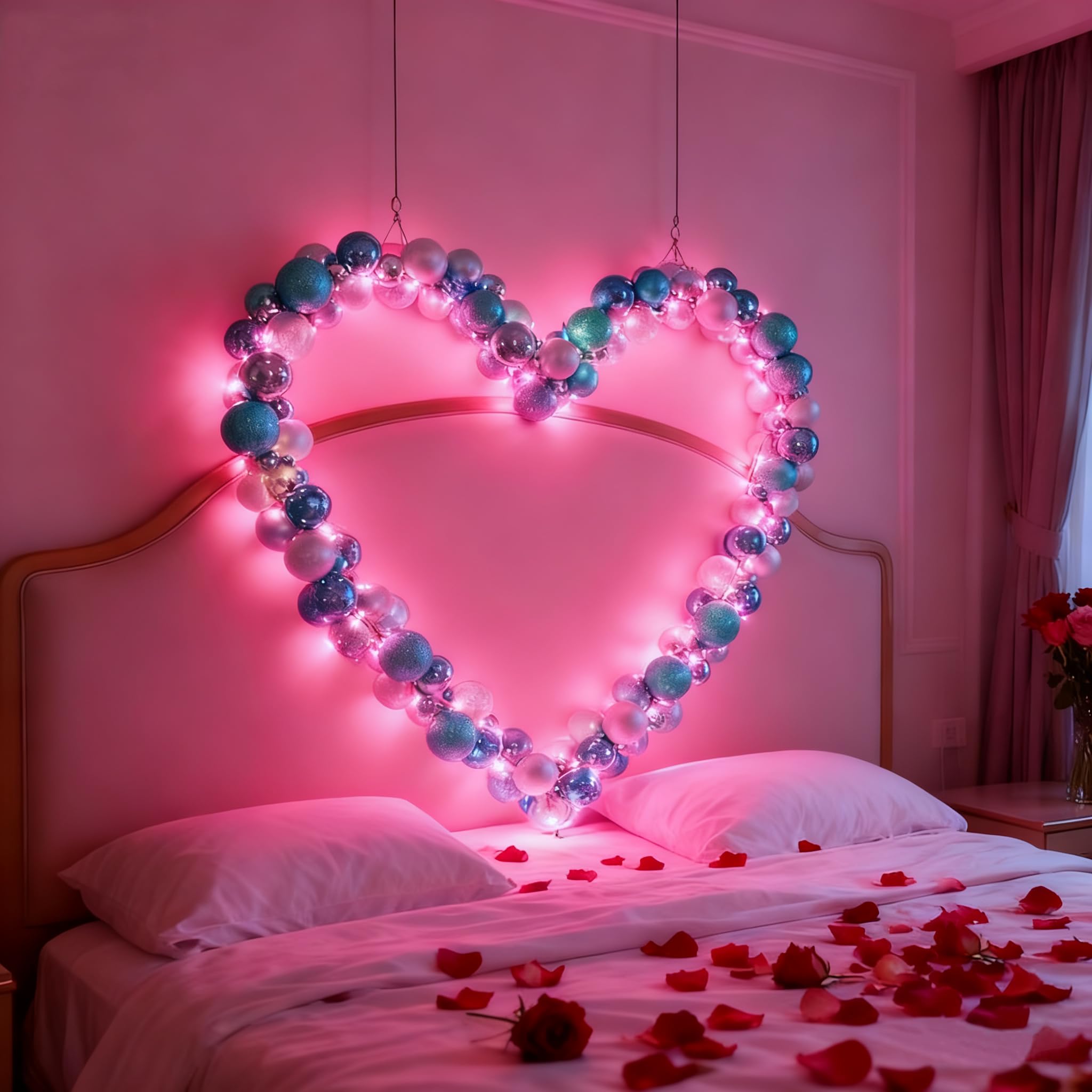 Amooca Ghirlanda di palle di Natale con luci a LED 1,8 m decorazione da parete decorazione da appendere ornamento albero di Natale decorazione per la casa festa blu argento
