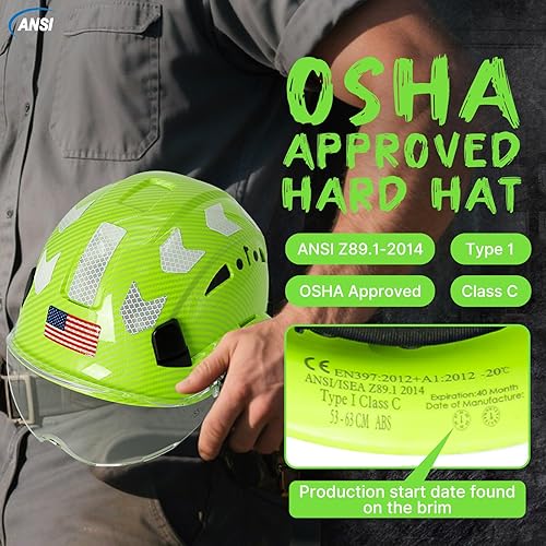 Miniatura 7 de Cascos cascos con patrón de fibra de carbono  Construcción aprobado por la OSHA, ANSI Z89.1 Tipo 1 Clase C Casco de seguridad ajustable ventilado