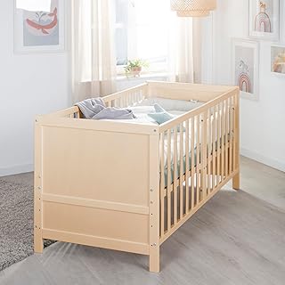 roba Lit Évolutif 70 x 140 cm Easy Sleep - Convertible en Canapé ou Lit Enfant - Jusqu'à 7 Ans - Hauteur Réglable - Coins de Conversion Inclus - 3 Barreaux Amovibles - Naturel