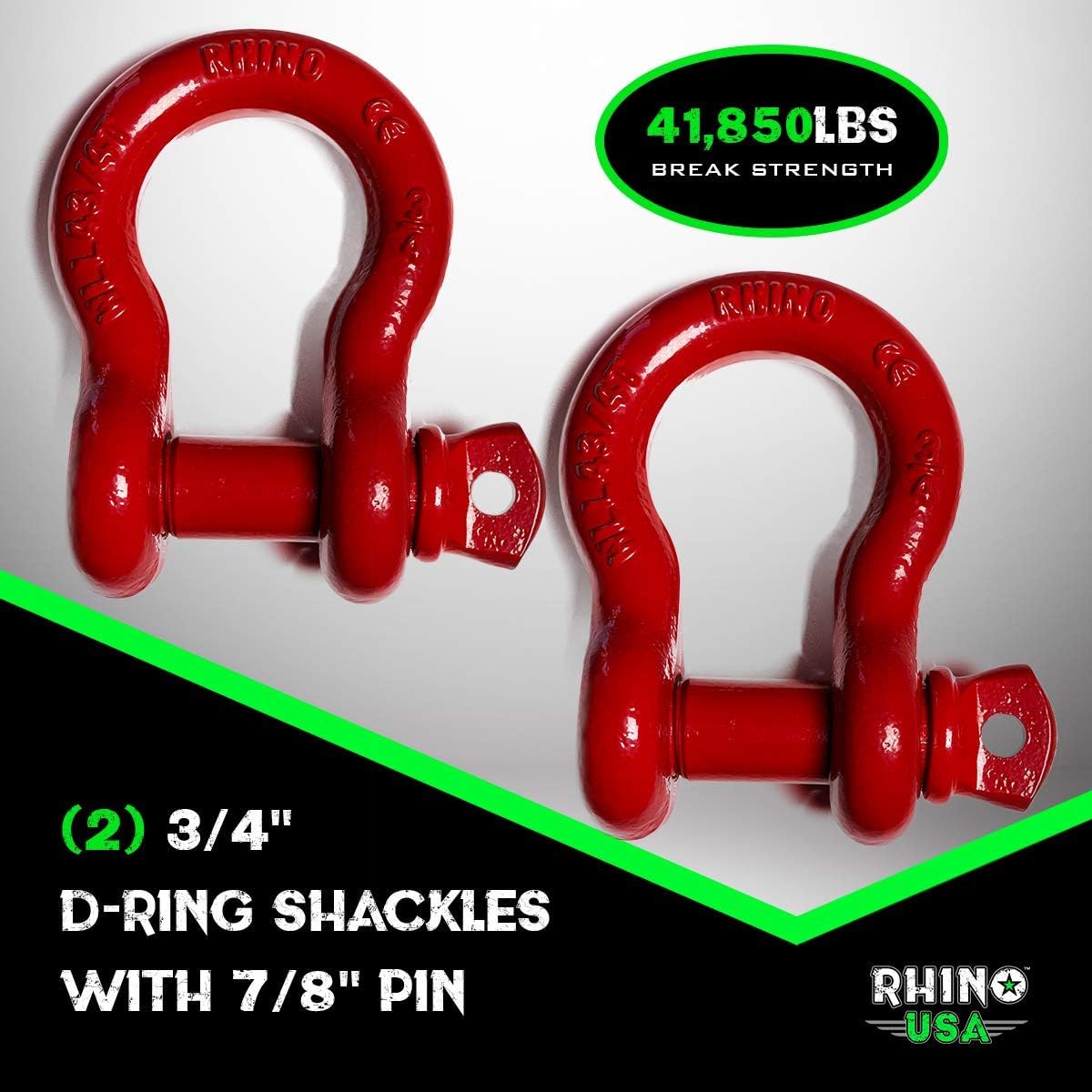 Rhino USA D Ring Shackle 41,850lb Break Strength – 3/4” Shackle with 7/8 Pin for use with Tow Strap, Winch, Off-Road Jeep Truck Vehicle Recovery, Best Offroad Towing Accessories (Red 2-Pack) : Automotive