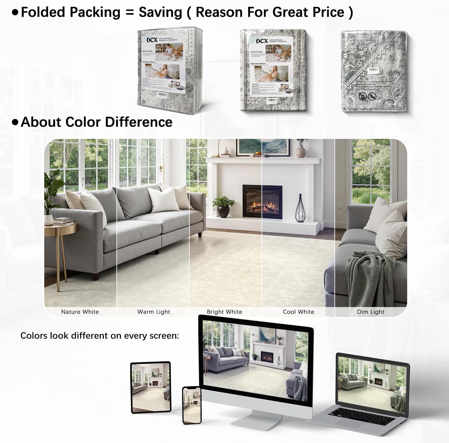 DCX 9x12 Beige Rug, Kid & Pet Friendly with Rubber Back Non Slip, Machine Washable Stain Resistant Neutral Floral Rug for Living Room, Bedroom, Home Office, Soft Low Pile Large Nursery Carpet