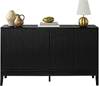 Best Choice Products 55" Black Modern 4-Door Reeded Sideboard Buffet Cabinet w/Adjustable Shelves & Soft-Close Hinges