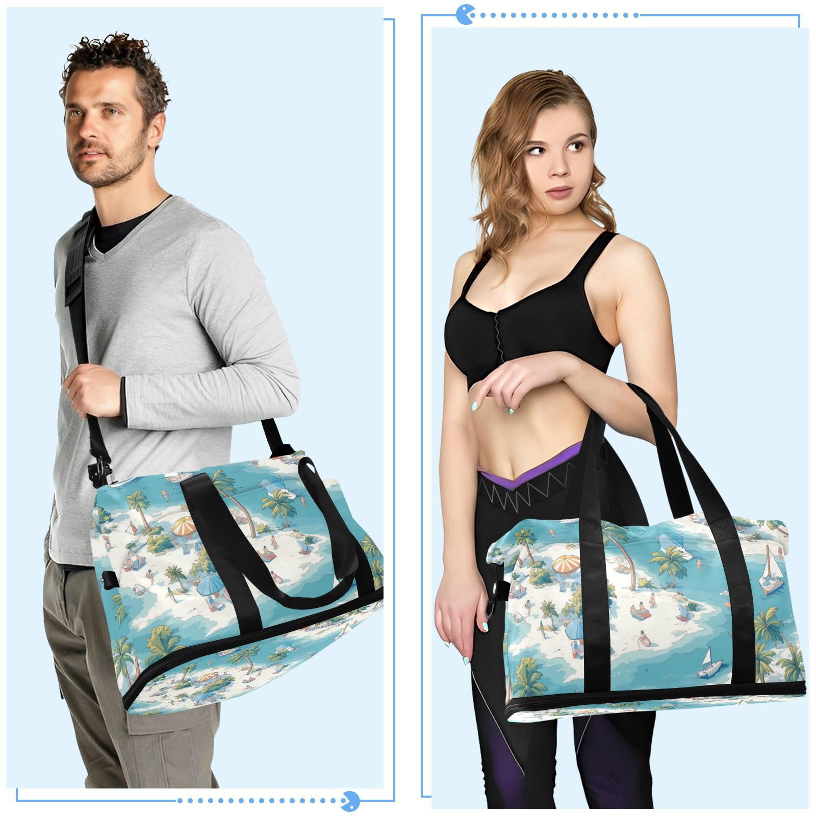 Borsone da spiaggia blu argento con tasca bagnata tracolla regolabile grande borsa da palestra per sport multifunzionale per uomini donne