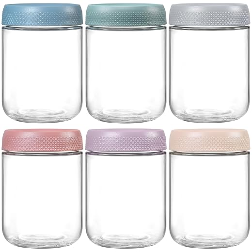 6-Pack 16oz Airtight Glass Oatmeal Jars