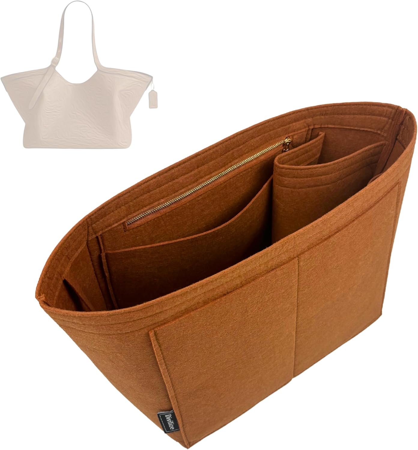 Divitize Premium Purse Organizer compatible with Coach Gramercy Tote Organizer Insert — Perfect Fit, Durable Quality Felt, Full Coverage & No Bulky, 24+ Shades (Brown, for Gramercy Tote)