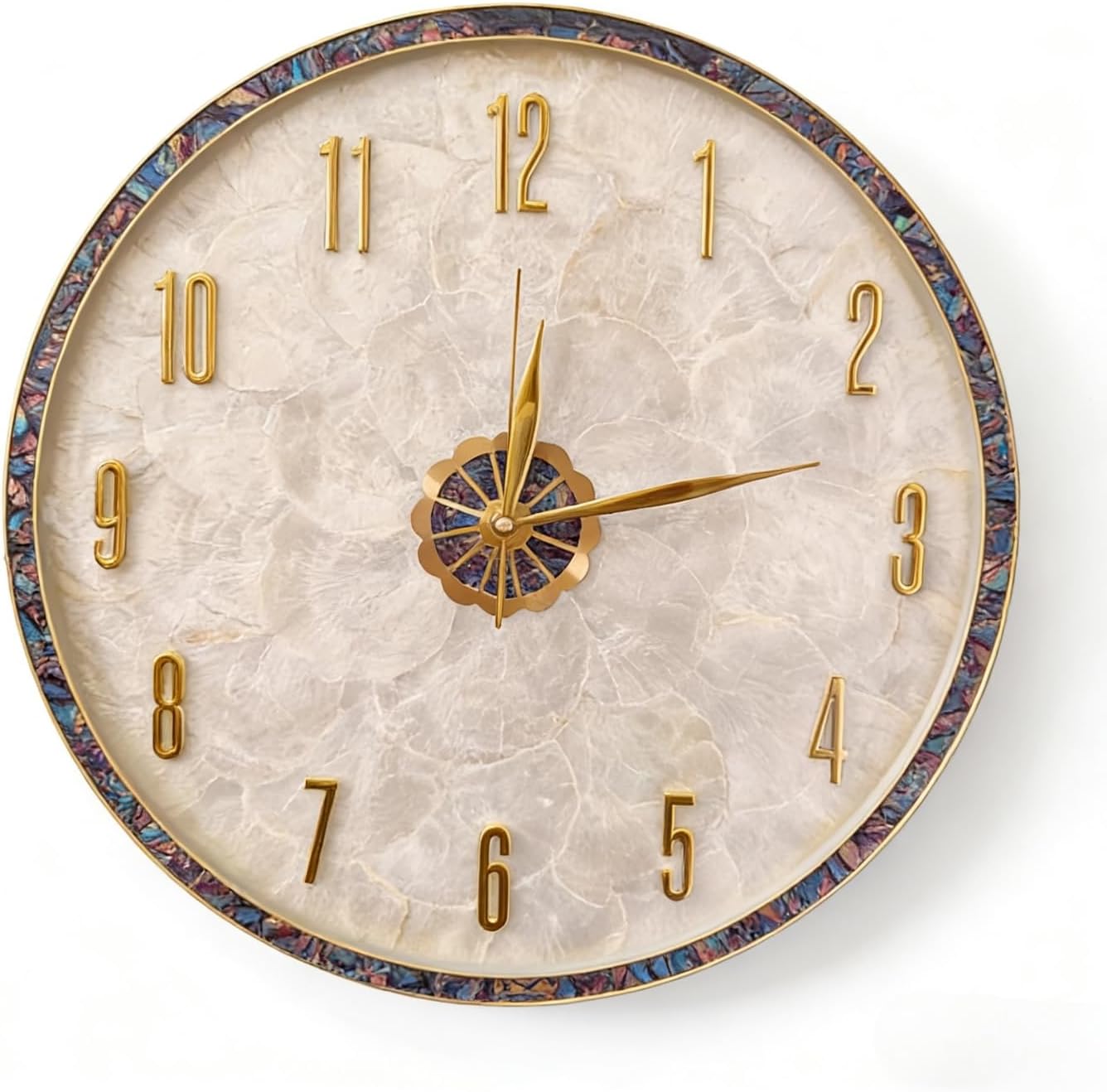 Homestia Large Wall Clock, Non-Ticking Silent Battery Operated, Sleek Metal Minimalist Natural Shell Face Wall Clock for Living Room, Kitchen, Bedroom, Office – Housewarming Gift