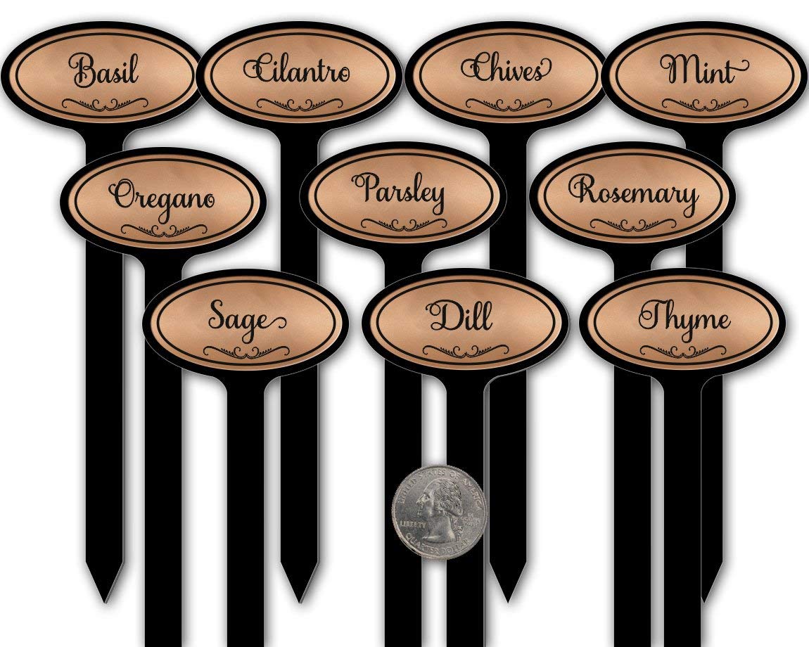 Red Tail Crafters Oval Top 8in Engraved Flexibrass Acrylic Herb Garden Stakes Plant Markers (10 Pack, Copper)