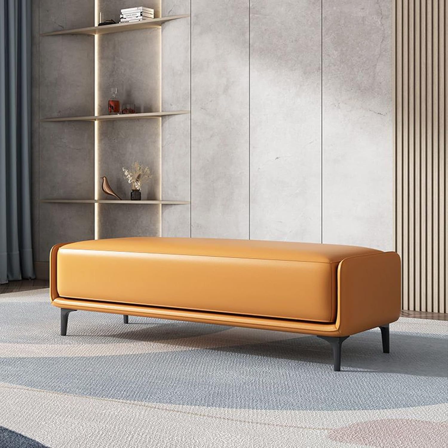 Faux Leather Bedroom Bench for End of Bed, Modern Upholstered Bench with Gold Legs Long Entryway Bench, for Entryway, Bedroom, Hallway, Living Room