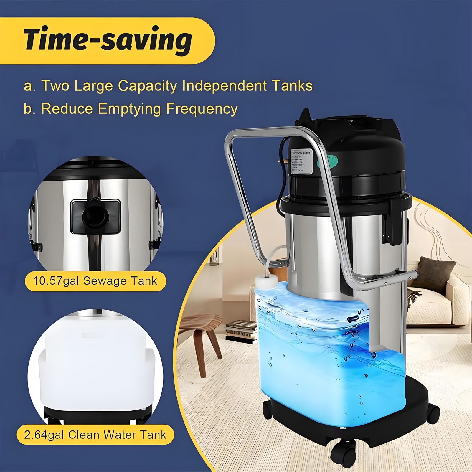 Lavadora Extractora-Aspiradora, Limpiadora De Alfombras Portátil 3 En 1, Potente Limpieza De 1034 W para Detallado De Automóviles Y Uso Comercial, Capacidad De 40 L/10,56,30L/7.93gal