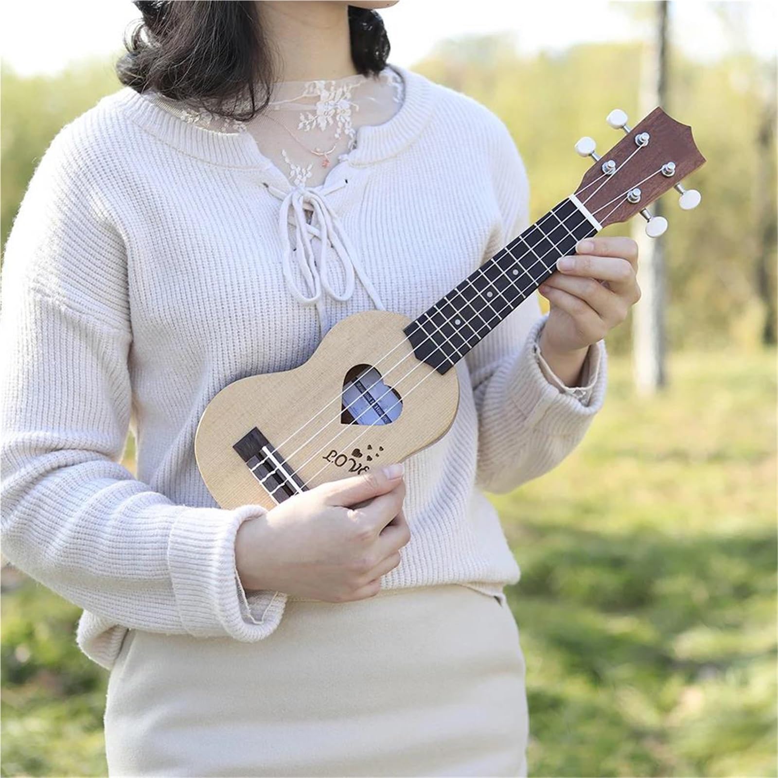 Estándar Ukelele Ukelele De 17 Pulgadas Madera Abeto Instrumento Musical 4 Cuerdas Con Bolsa Almacenamiento(Wood color)