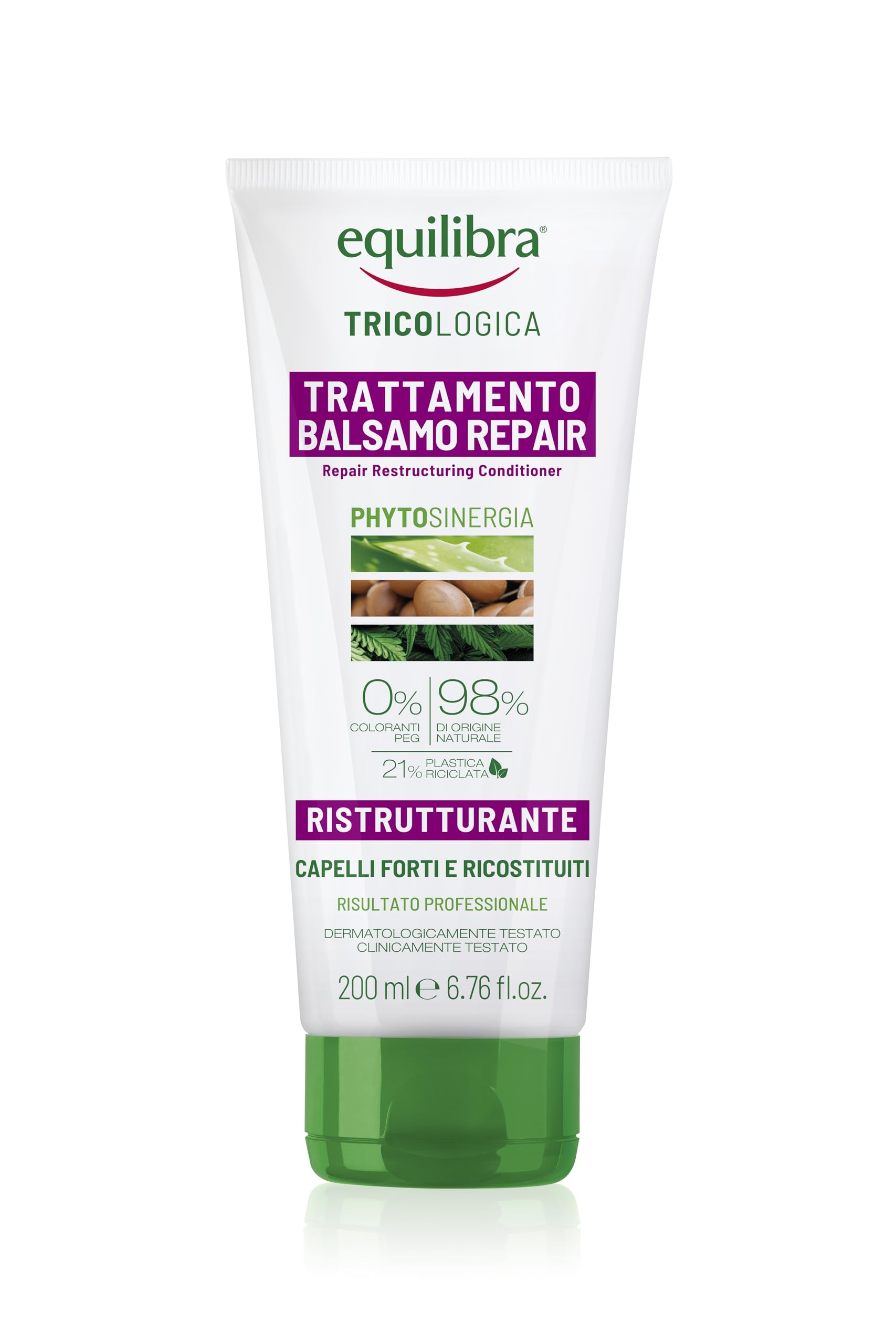 Equilibra Capelli, Balsamo Repair Ristrutturante, Rende Morbidi i Capelli Fragili e Sfibrati, Migliora la Pettinabilità, Azione Rinforzante, con Aloe Vera, Estratto di Castagna, Olio di Cocco, 200 ml