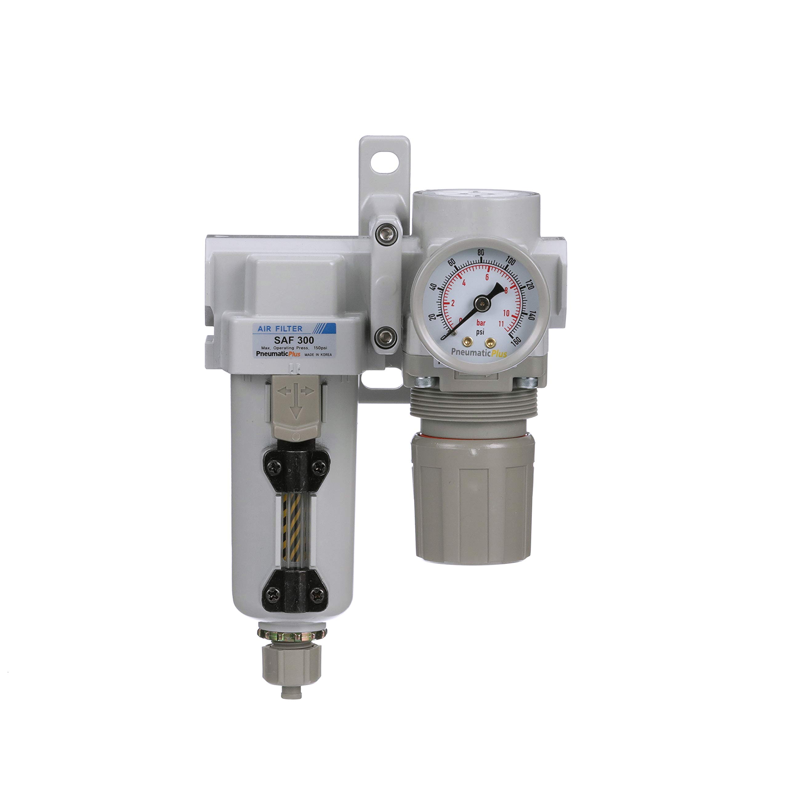 Pneumaticplus sau320-n03g-mep regolatore filtro aria compressa Combo 3/20,3 cm NPT – Ciotola di metallo, manuale di scarico, staffa, manometro