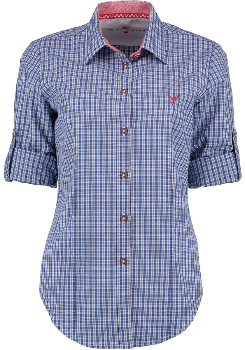 OS Trachten Damen Bluse Langarm Trachtenbluse mit Liegekragen Prami