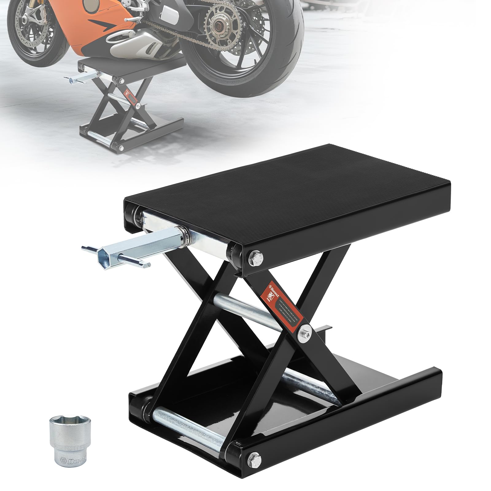Donext Motorcycle Lift Scissor Jack, 1200 LB Capacity Wide Deck Hoist Stand Maintenance Bikes ATVs Garage Repair Center Stand Lift Jack, Black