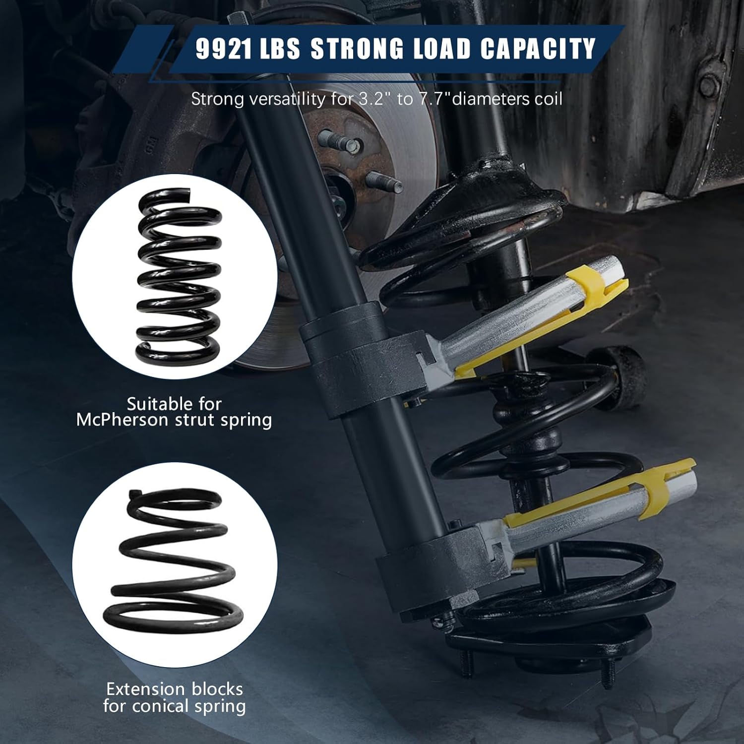 Spring Compressor Tool Macpherson Interchangeable Fork Strut Coil Extractor Tool Set with Safety Guard (Overload Protection Device) Allow The Use of Impact Wrenches