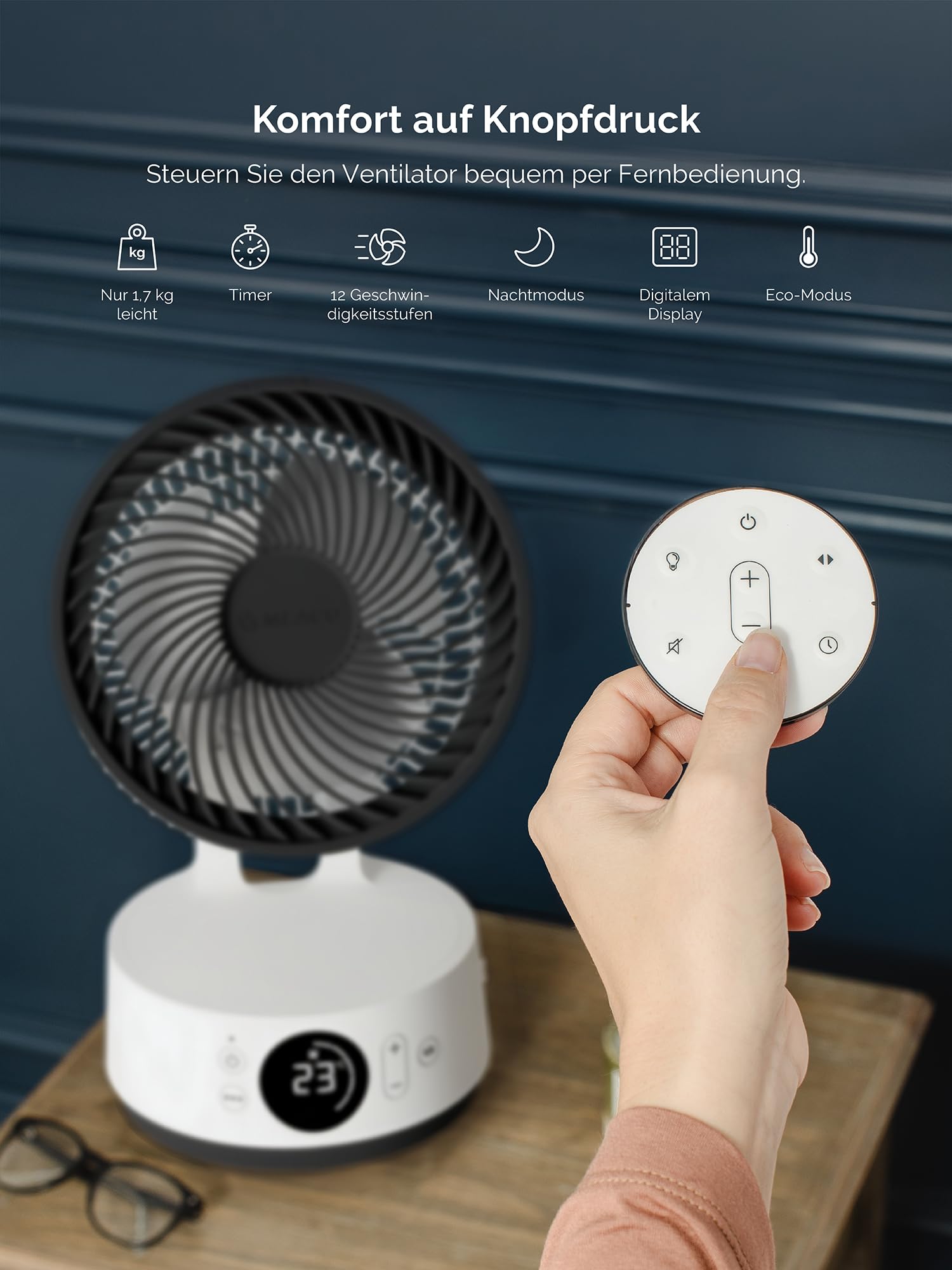 MeacoFan Sefte 6 Tischventilator 21 cm austauschbarer Akku 26 Std. Laufzeit leise 22 dB energieeffizient 1-18 W