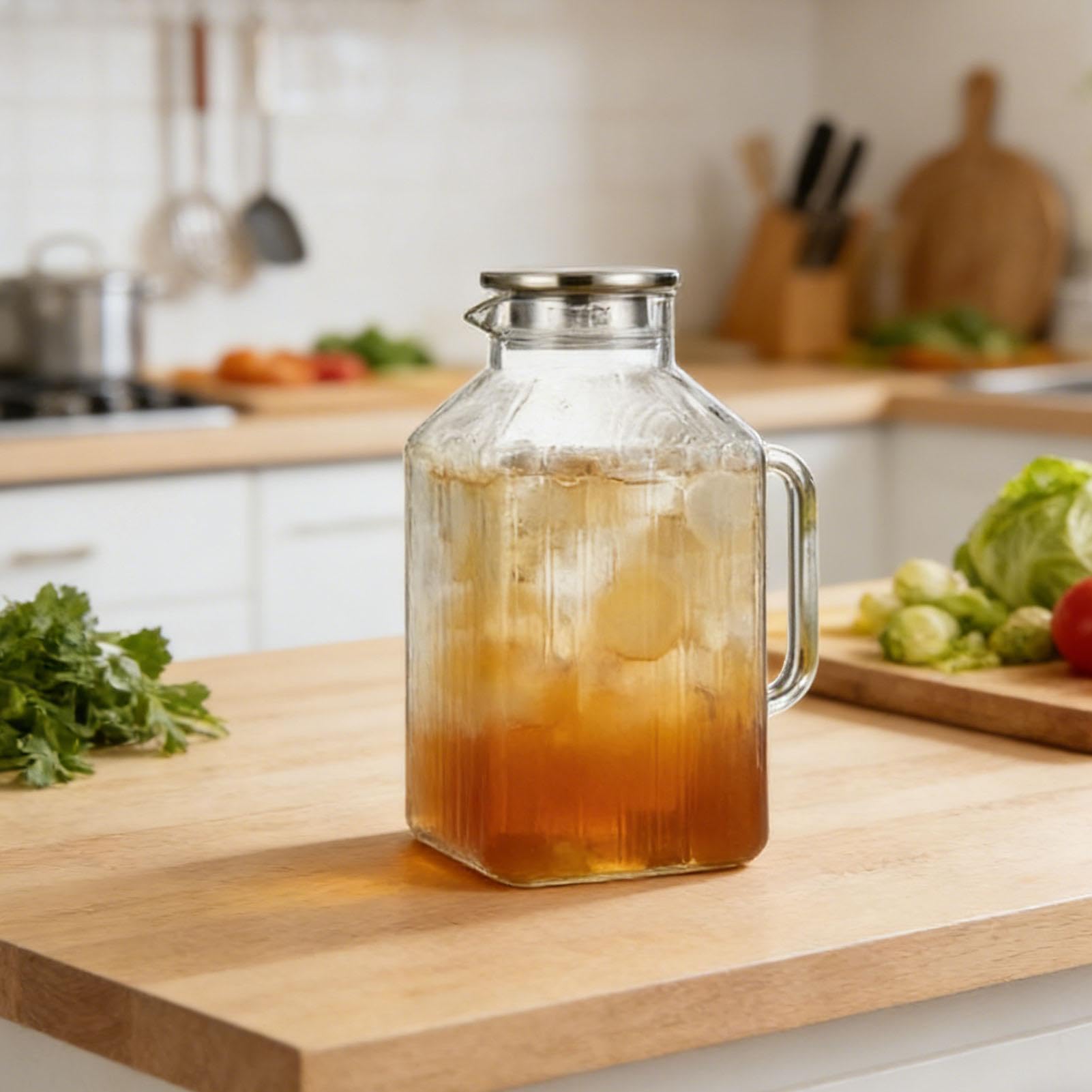 Grande capacità della del tè di 3.8L termoresistente | Brocca in vetro con manico, per frigorifero, acqua calda, succo, limonata, tè freddo, caffè
