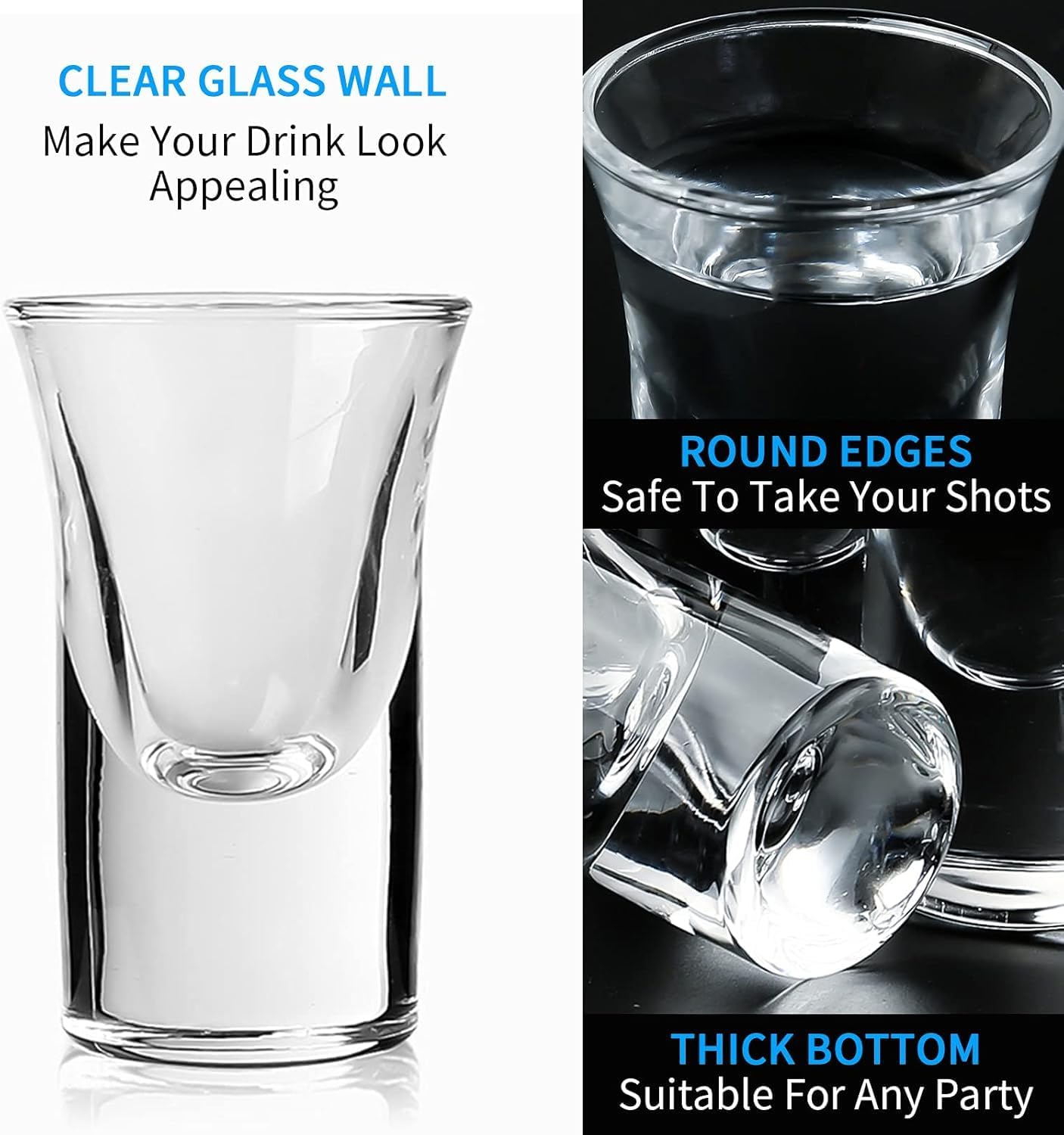 LINALL Shot Glasses 6pcs Shot Glass Set 1oz/30ml Shot Glass Holder Heavy Base for Whisky Tequila 6 Shot Glass Serving Tray (6pcs)
