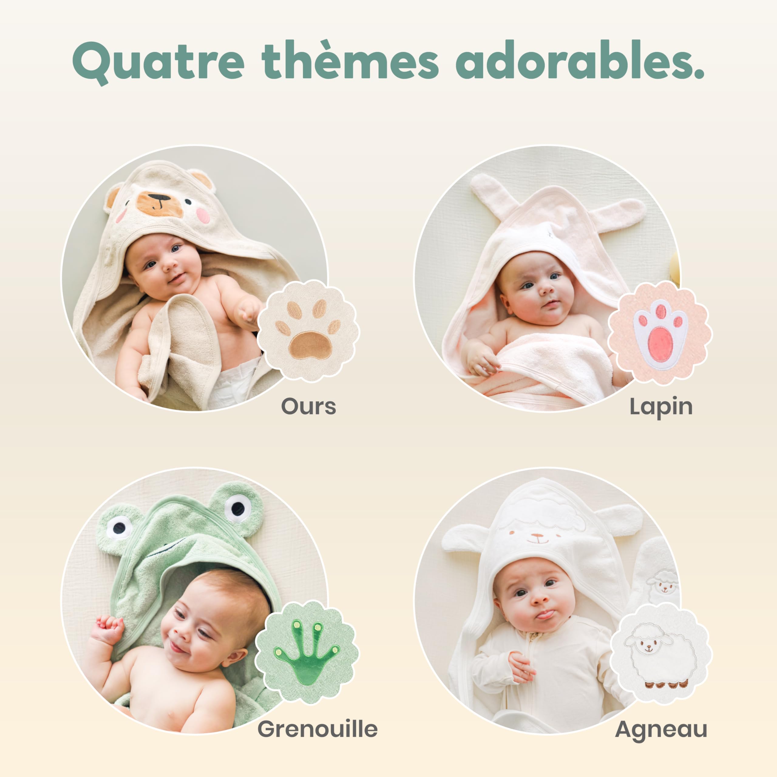 CuddleBug Ensemble Cape de Bain Bébé à Capuche et Gant de Toilette - 100% Coton Éponge Doux et Absorbant - Sortie de Bain Nouveau-né et Enfant (85 x 85 cm) - Agneau