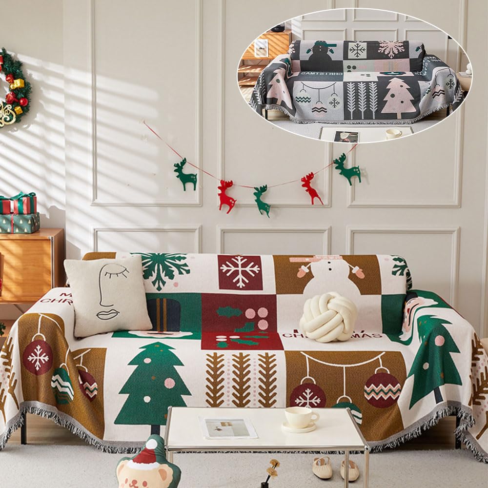 Highdi Navidad Funda de Sofá de Chenilla, Manta Cubre Sofa Multiusos para 1 2 3 4 Plazas Reversible Mantas Foulard Cómoda Cubrecama Protector Sofa Universal (180x260cm,Muñeco Nieve)