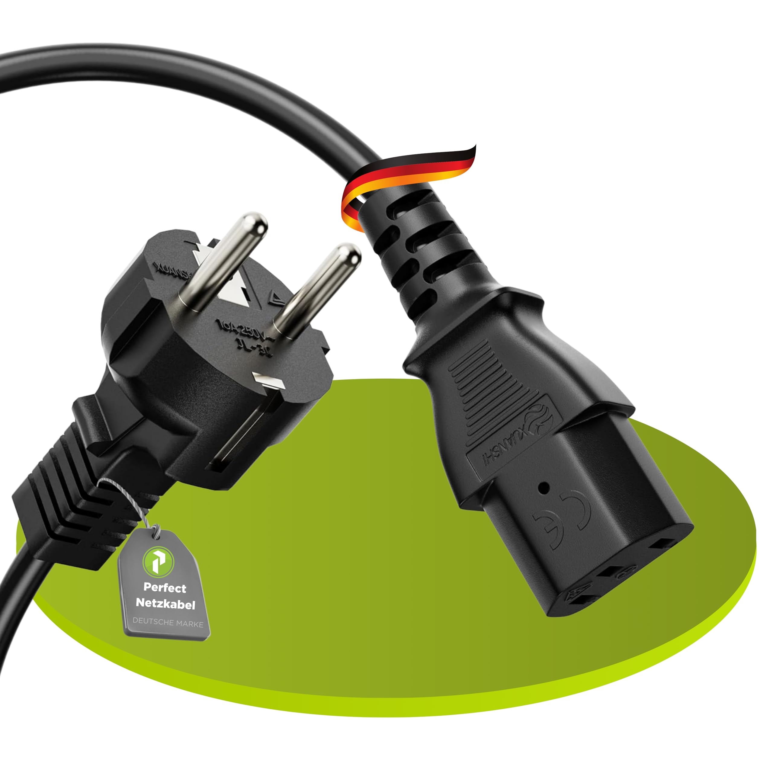 Perfect kabel zasilający do urządzeń zimnych, 3-biegunowy, 3,0 m, wtyczka sieciowa, styk ochronny na sprzęgło urządzenia zimnego C13, kabel zasilający, zasilacz sieciowy do monitora, drukarki PC,
