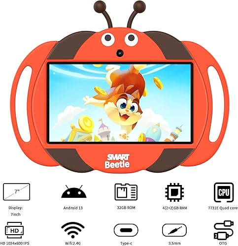 Miniatura 2 de VOLENTEX Tablet Android 13 para niños, tabletas de 7 pulgadas para edades 3-12, pizarra educativa, tableta para niños pequeños con 32GB ROM, estuche