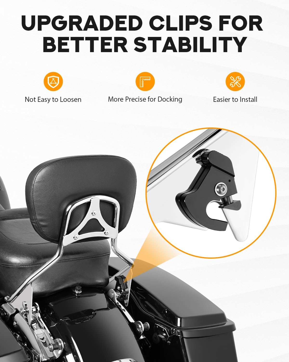 PBYMT Detachable Passenger Backrest Fit for Harley Touring, Quick Release Sissy Bar Compatible with Harley Davidson Street Glide Road Glide Road King Electra Glide Ultra Limited 2009-2024 (Chrome)